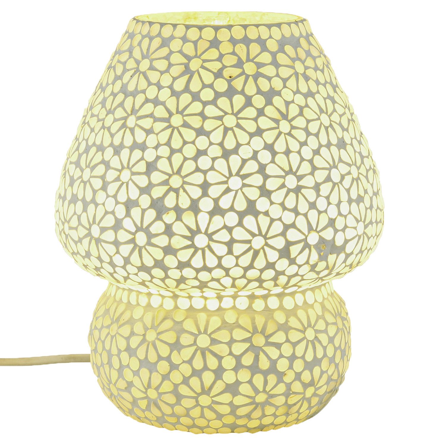 Marrakesch Orient & Mediterran Interior Nachttischlampe Boho Tischlampe Aubina Motiv 1 handgefertigt aus Glas-Mosaik 23 cm, Handarbeit