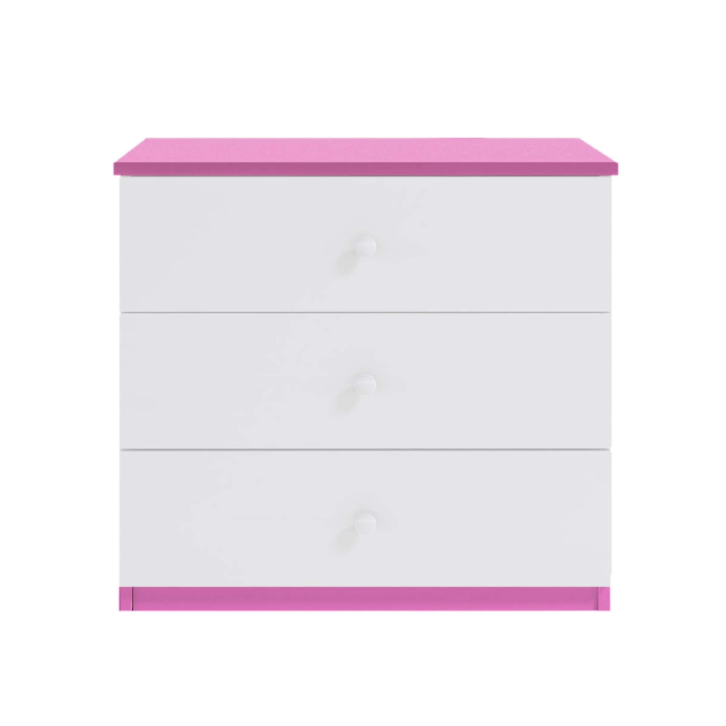 Stylefy Kinderkleiderschrank Dreams (Sideboard, Schubladenkommode) mit 3 Schubladen, viel Stauraum, aus Holzwerkstoff, für Kinder, Modern Design Weiß - Rosa