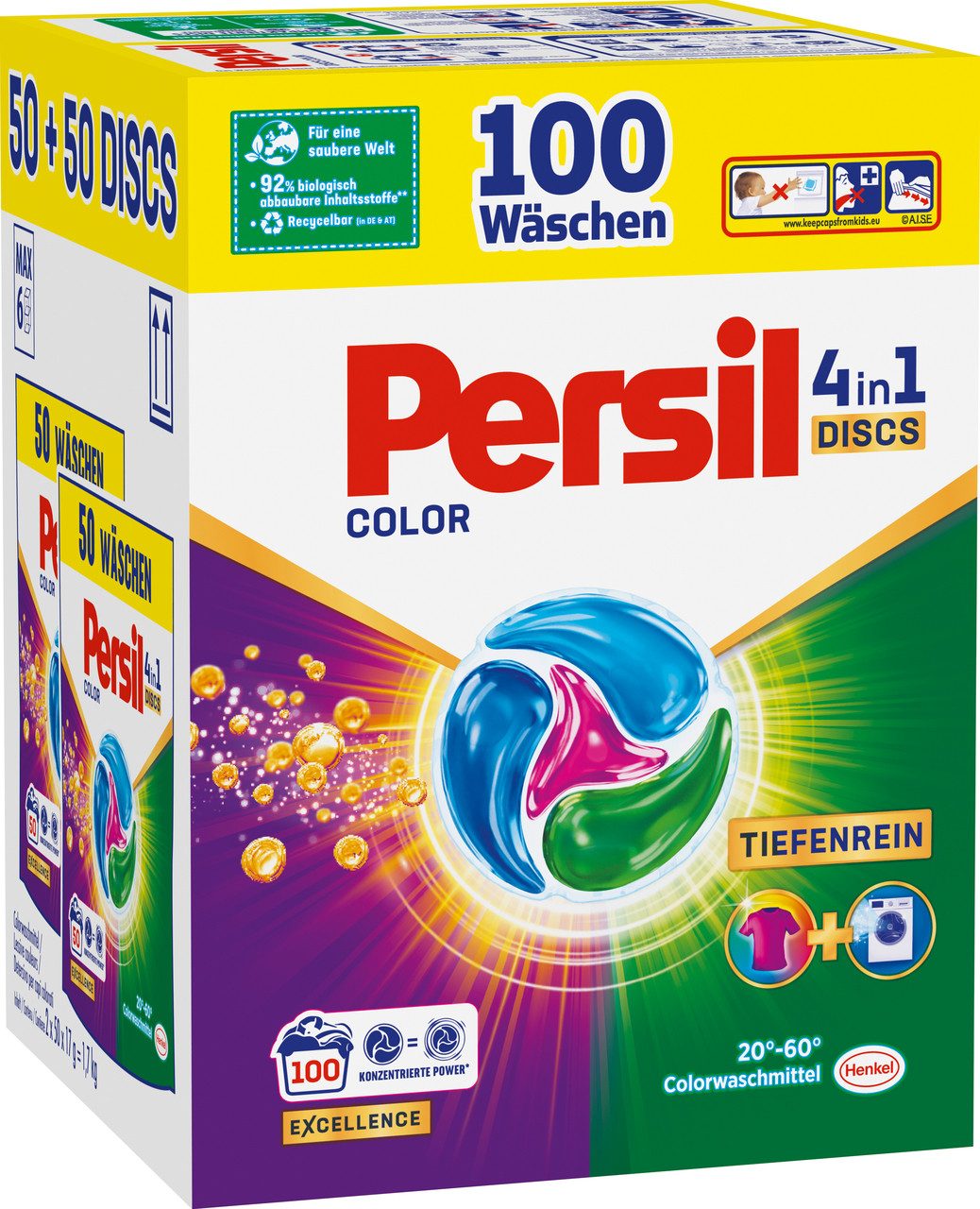 Persil Color 4-in-1 Discs 100 WL Colorwaschmittel (Vorratspack, [100-St. Kapseln mit Tiefenrein Technologie)