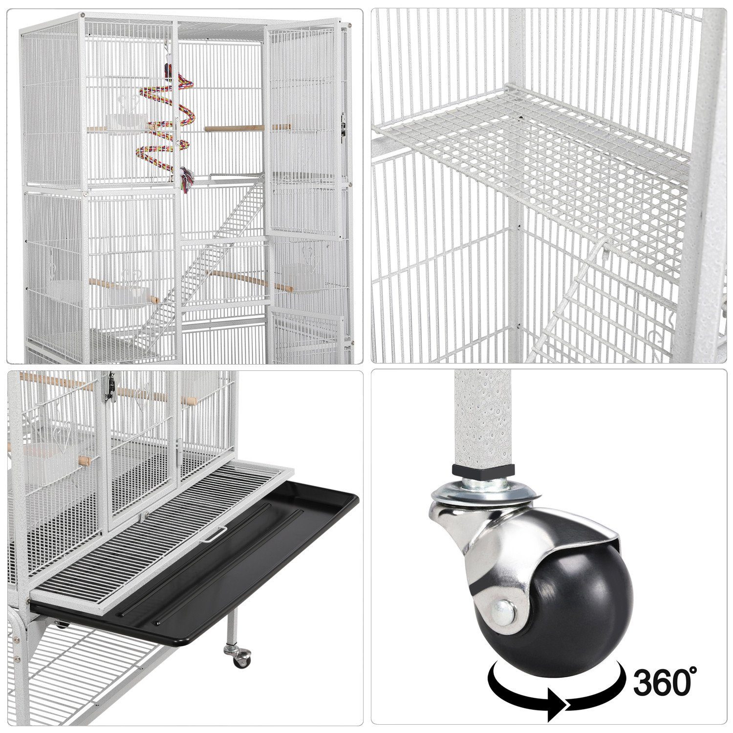 PawHut Vogelkäfig 97x58x160 Cm – Mit Rollen, Spielzeug, Sitzstangen & Bodenwanne, Für Wellensittiche