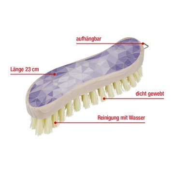 EUROHOME Reinigungsbürste Reinigungsbürste Holz mit Lila Mosaik Motiv in S-Form, (1-tlg., Scheuerbürste Holz 23 cm), Putzbürste mit hellen Borsten - Waschbürste