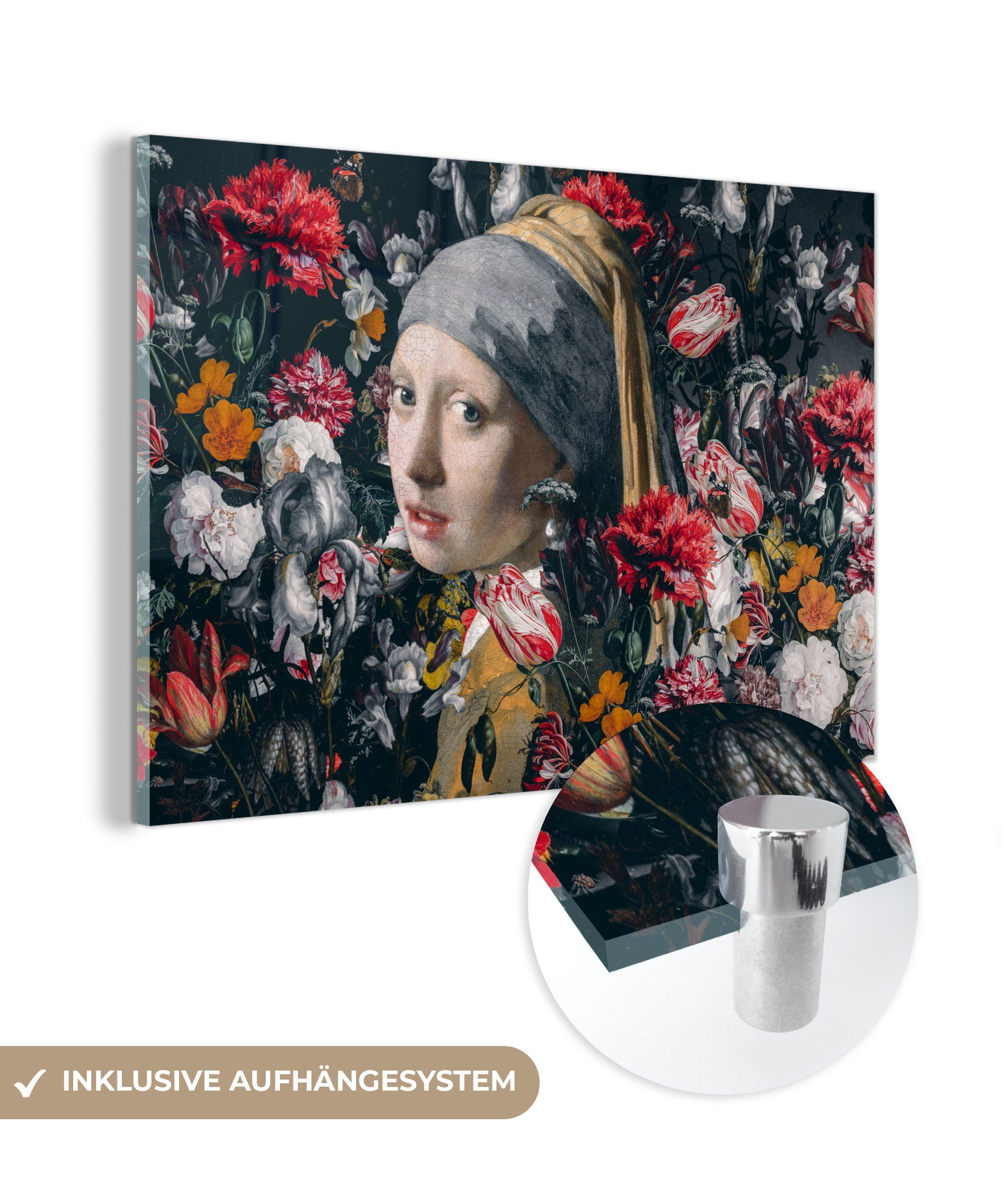 Blumen, Schlafzimmer MuchoWow Acrylglasbilder - (1 bunt & Wohnzimmer Acrylglasbild Perlenohrring - Vermeer dem Das mit Mädchen St), Johannes