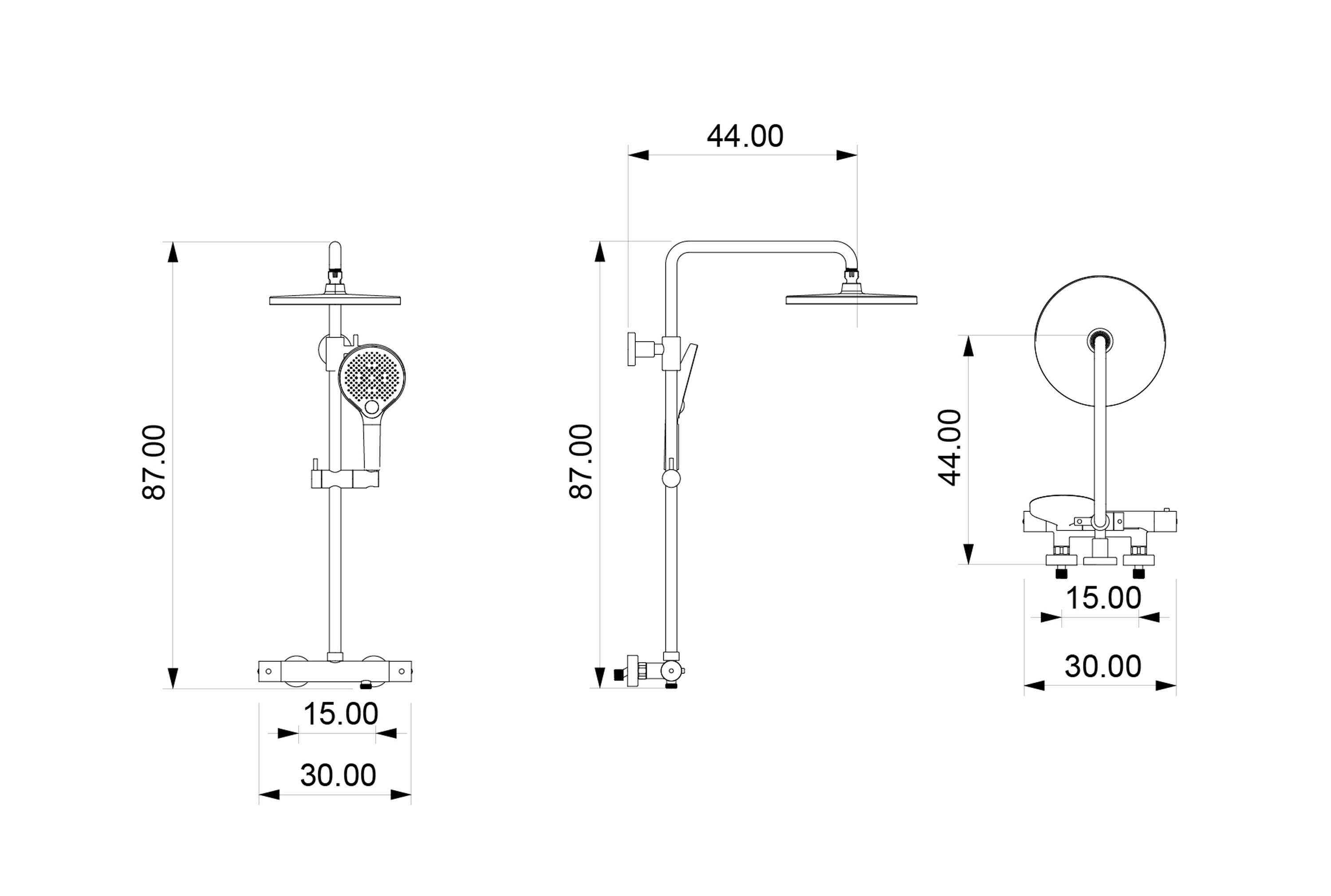 Bernstein Duschsystem 4011 PRO, Duschsäule Thermostat Schwarz - Inkl. Handbrause & Regenduschkopf