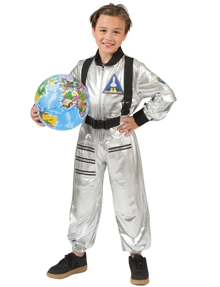 Funny Fashion Kostüm Astronaut Tobias für Kinder - Silber Anzug, Glänzend