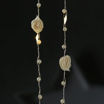 MARELIDA LED-Lichterkette weiße Perlen und Rosen 20 LED Dekolichterkette L: 1,9m biegsamer Draht, 20-flammig