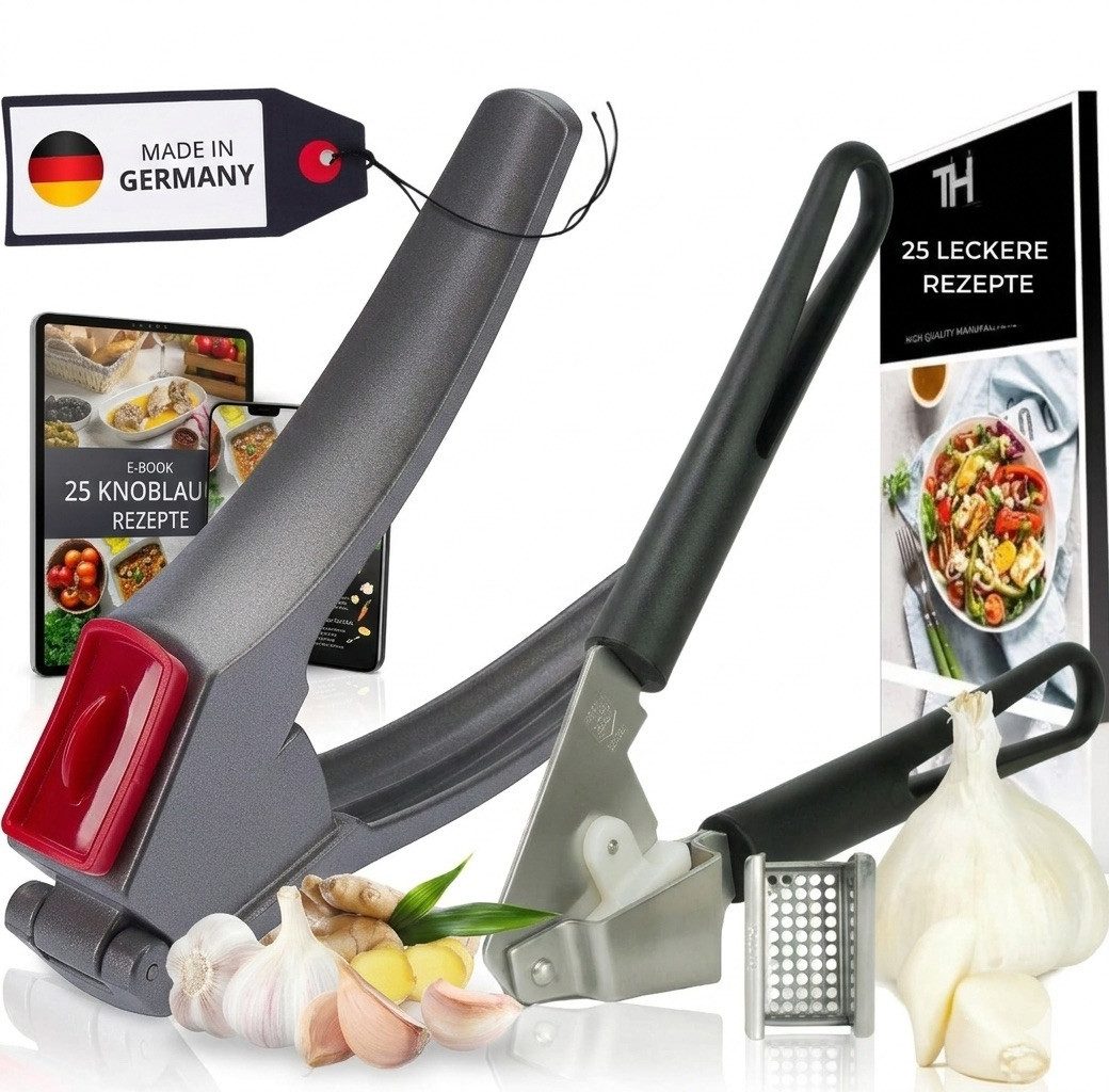 Thiru Knoblauchpresse Ideal für Ingwer, Zwiebeln & Kapern - Kein Schälen notwendig