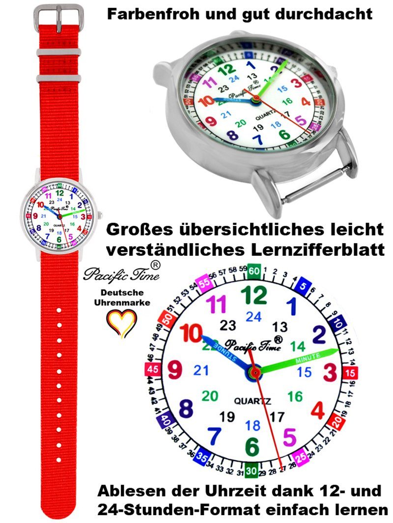 und Armbanduhr Match blau Mix Versand Wechselarmband, Set - Time rot Gratis Reflektor Pacific Lernuhr und Kinder Quarzuhr Design