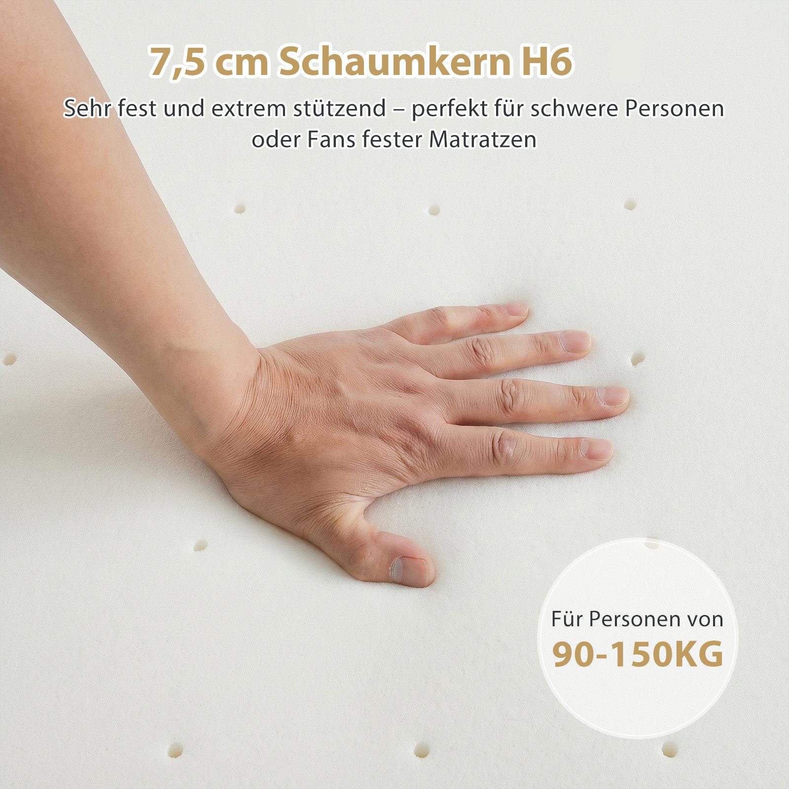 BedStory, Topper 180 x 200 cm topper H4 mittelhart oder H6 extra Hart Matratzentopper, 7.6 cm hoch, Kaltschaum, (Packung), Doppelte Rutschfestigkeit, Maschinenwaschbarer Bezug, OEKO-TEX®