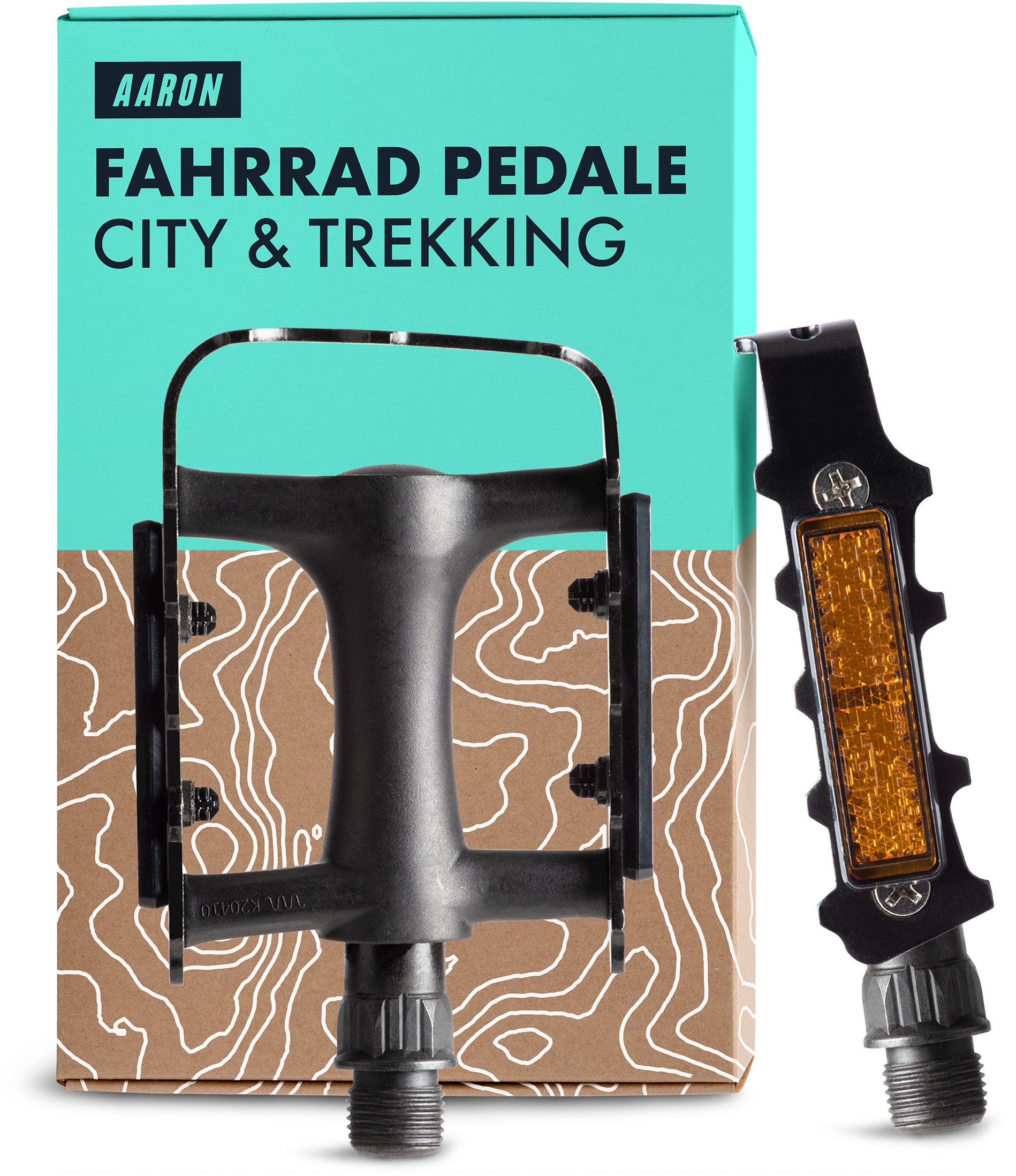 AARON Fahrradpedale Tour Pedale mit Reflektoren Aluminium Schwarz 9/16 Zoll Fahrrad