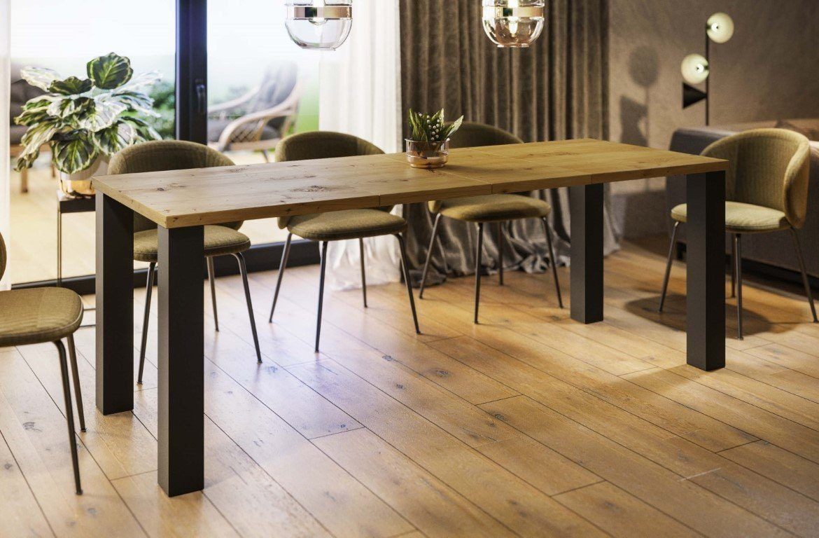 Endo-Moebel Esstisch Esstisch "Juka" 130-210cm ausziehbar erweiterbar Kulissentisch (1 Tisch), Vierfuß, schwarz-matte Tischbeine, für bis zu 8 Personen