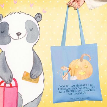 Mr. & Mrs. Panda Tragetasche Kürbis Maus - Sky Blue - Geschenk, Einkaufstasche, Jutebeutel, Beutel (1-tlg), Lange Tragegriffe