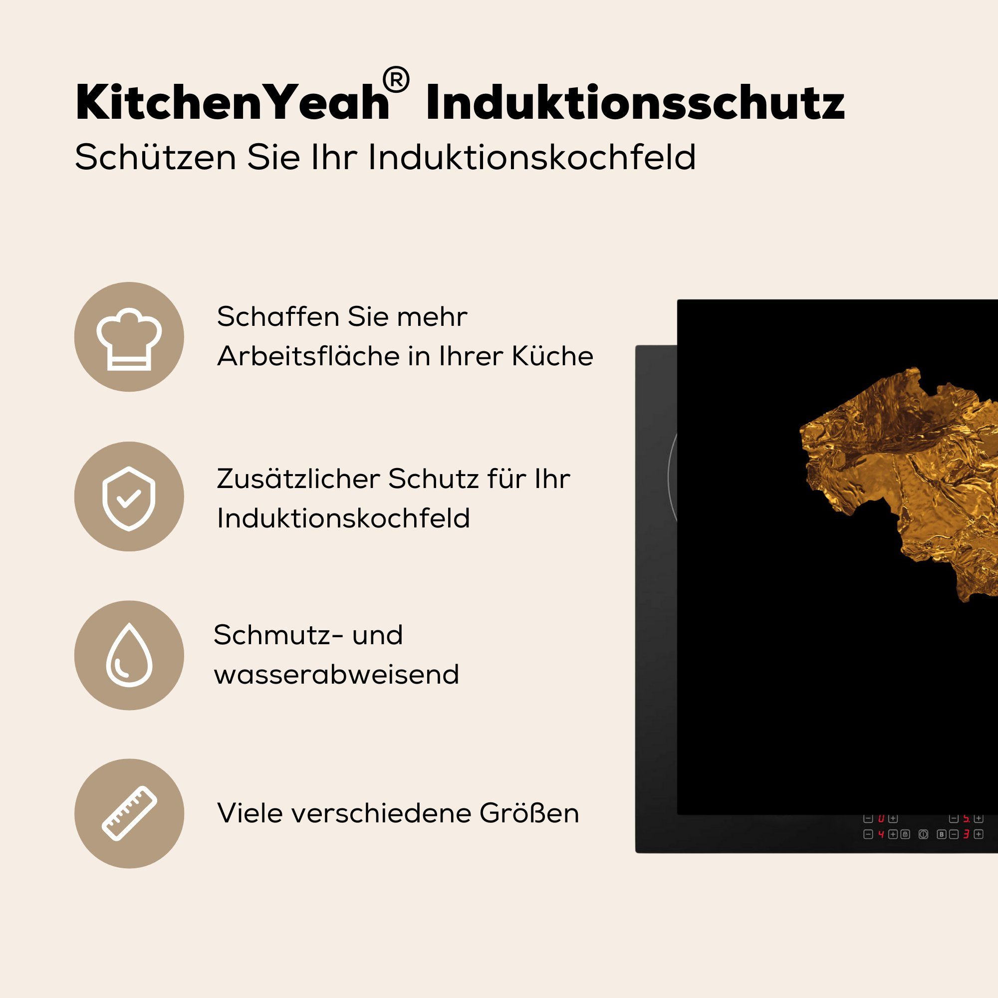Vinyl, 81x52 (1 küche, für Farbe, Europa Schutz MuchoWow Karte Belgien tlg), Induktionskochfeld die - von cm, Herdblende-/Abdeckplatte - Ceranfeldabdeckung