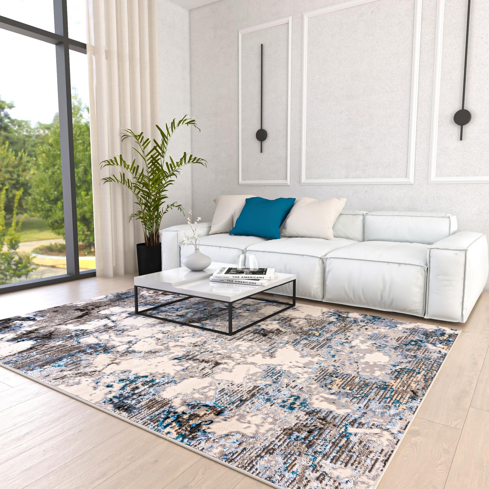 Mazovia Designteppich Modern Abstrakt Anthrazit Blau Wohnzimmer, Schlafzimmer, Esszimmer, Fußbodenheizung – Bild 3 von 5
