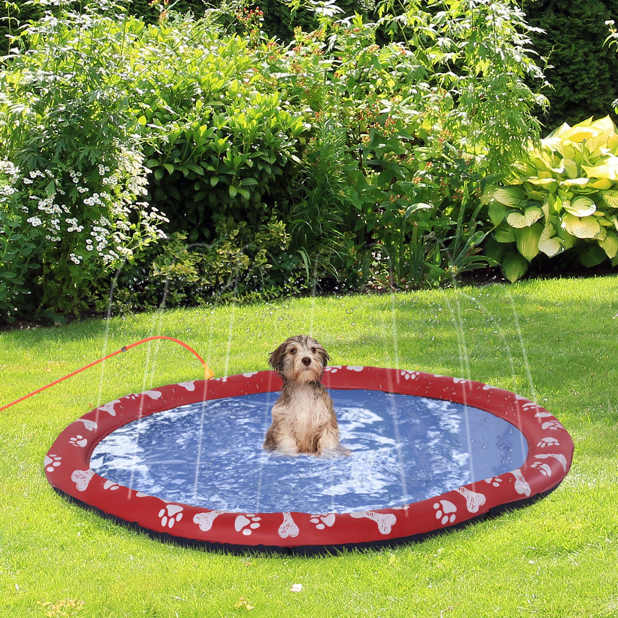 PawHut Hundepool Wasserspiel Matte, Rutschfest, (Planschbecken, 1-tlg., Wassermatte), für Garten, Camping, Rot