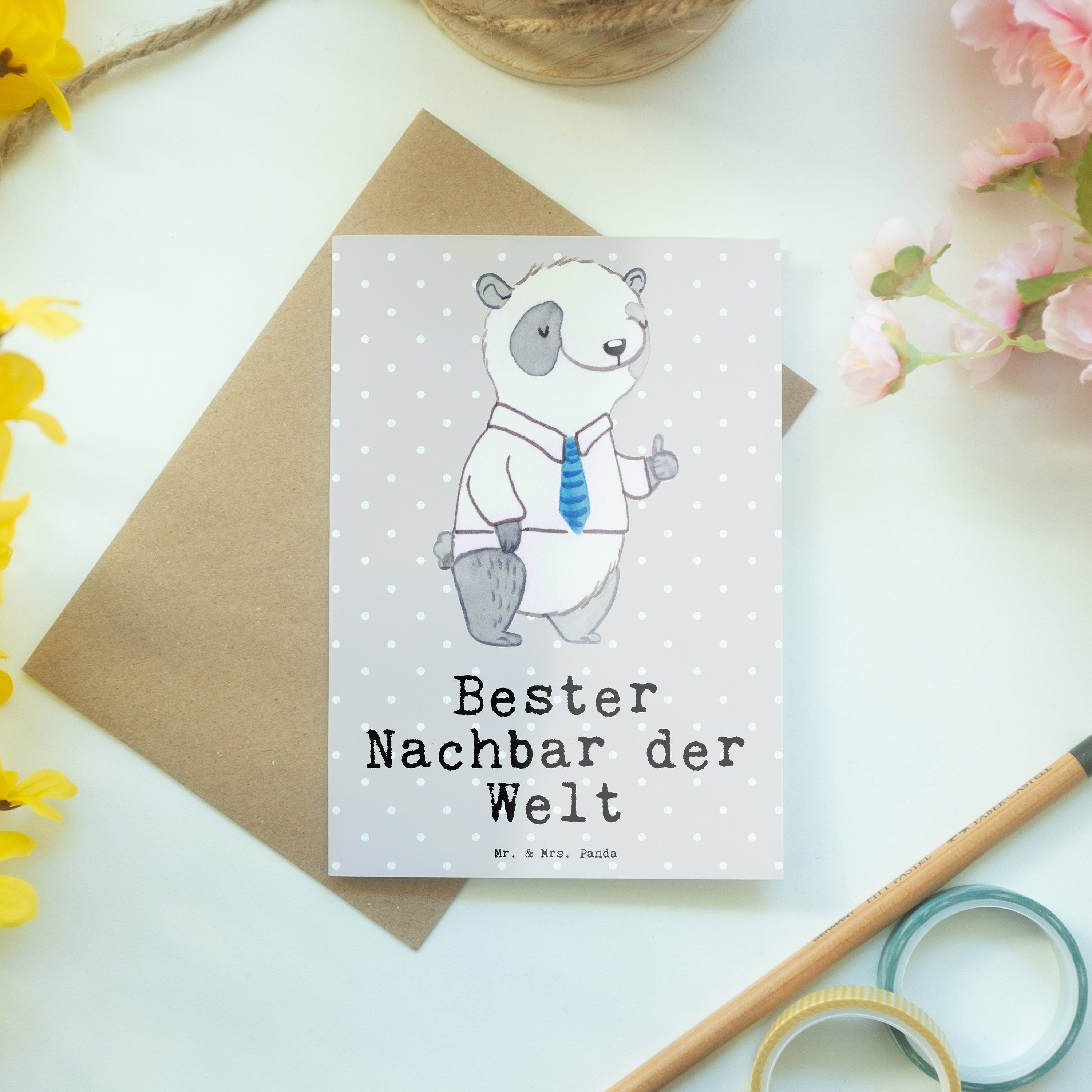 Panda Nachbar Grau Geburtstagsg Bester Grußkarte Geschenk, Welt Mr. - Mrs. Panda & - Pastell der
