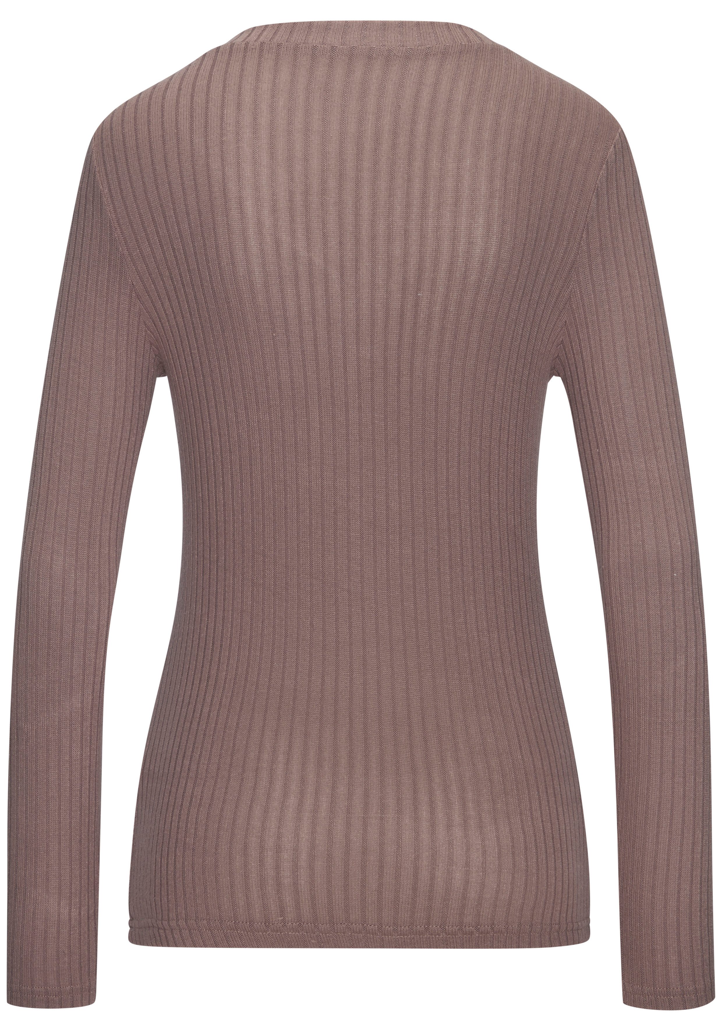 LASCANA Langarmshirt mit kurzer Knopfleiste aus weicher Viskose-Ripp-Qualität