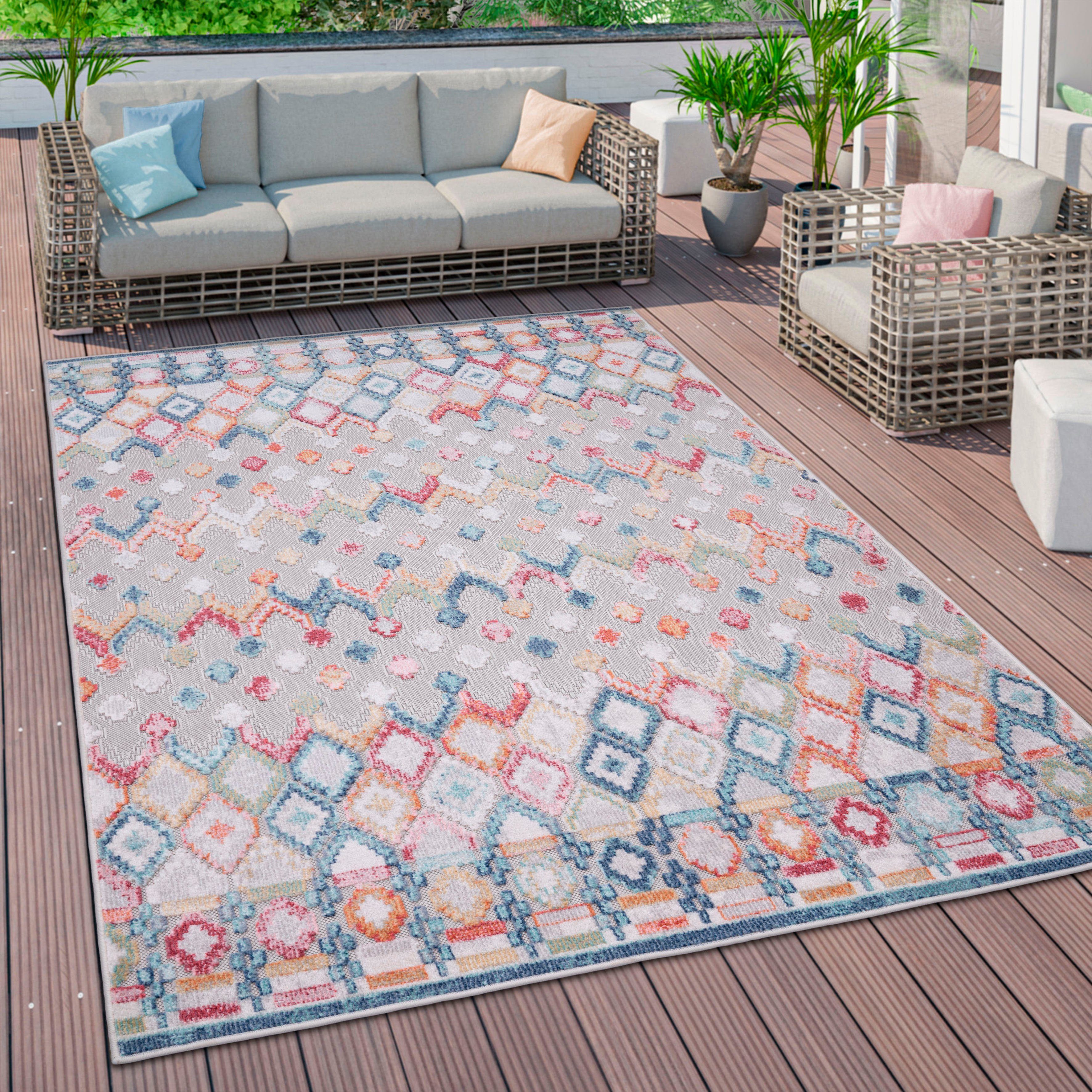 und Höhe: mm, geeignet, 764, rechteckig, Muster, Teppich Outdoor Kurzflor, Wohnzimmer Paco Rauten In- 10 Fusion Home,