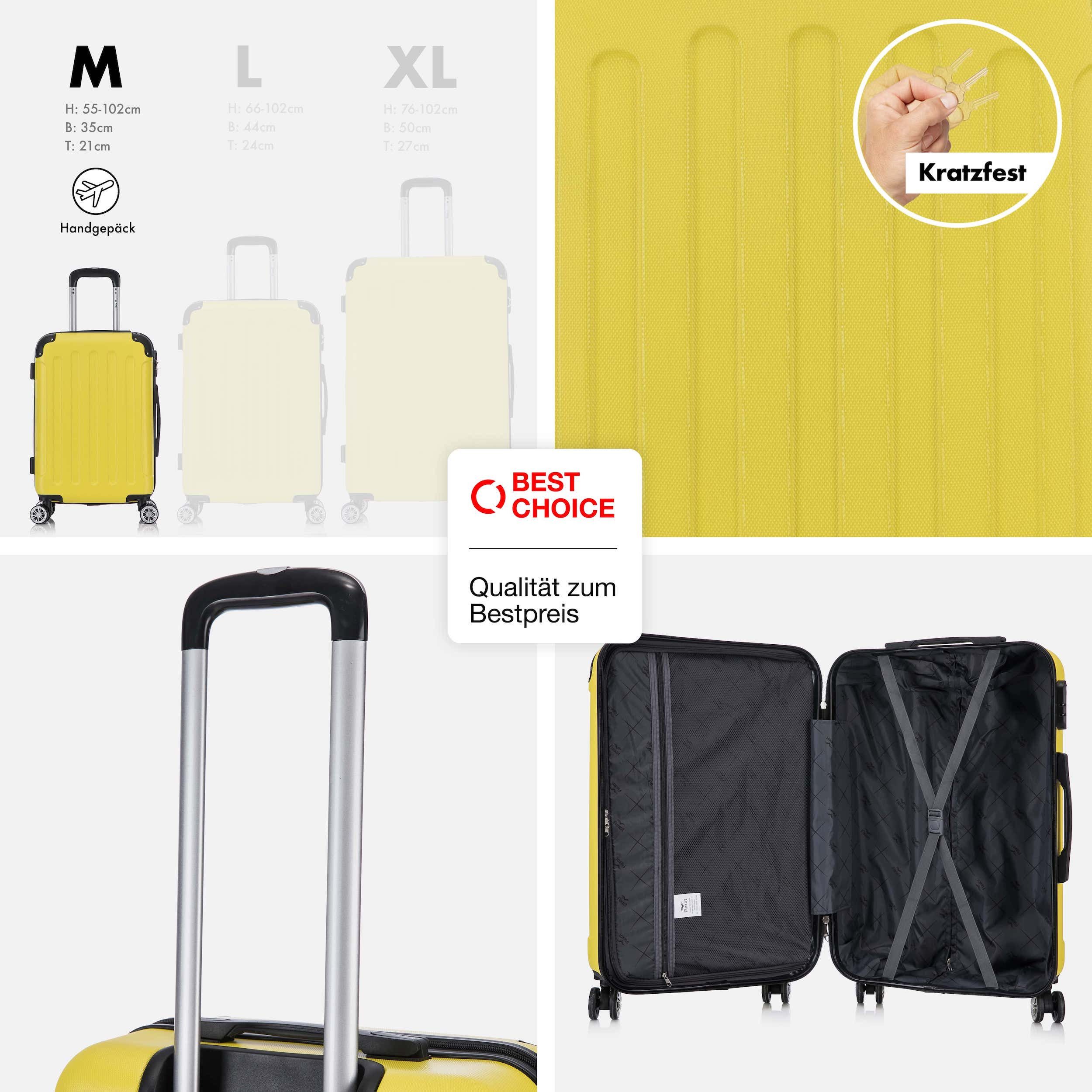 Flexot Hartschalen-Trolley F-2045 Kofferset, 360° Rollen, robuster Reisekoffer, Bordcase, 4 Rollen, Robuster und moderner Koffer mit vier 360° Rollen und Zahlenschloss