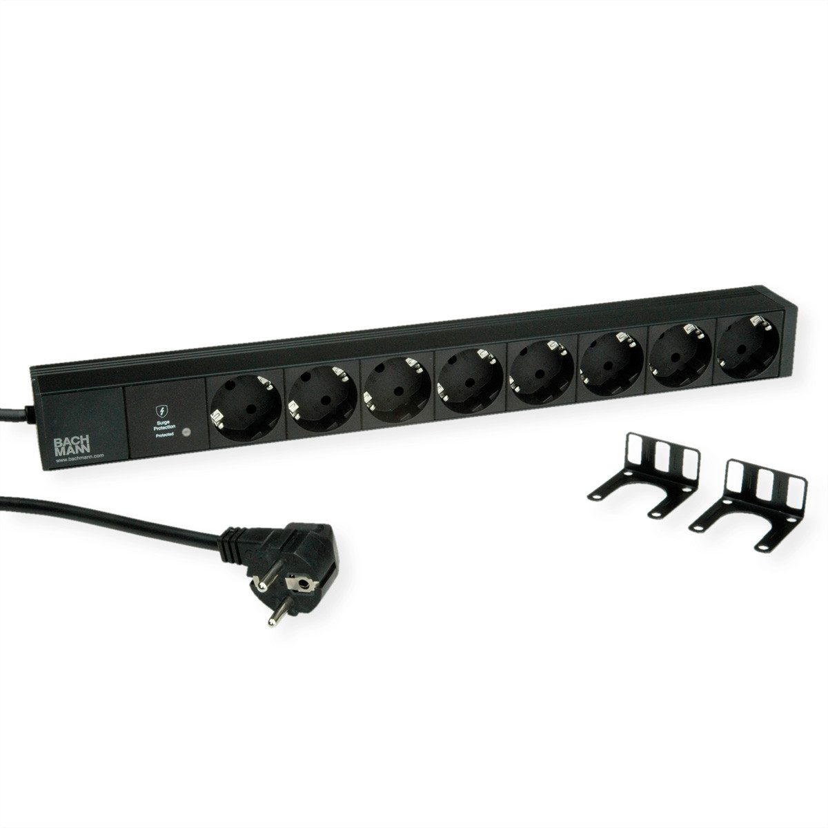 Bachmann 19" 1HE 8xCEE7/3 sw 1xSPD-Plus 2,0m CEE7/7 (Kabellänge 2 m), 800.3936