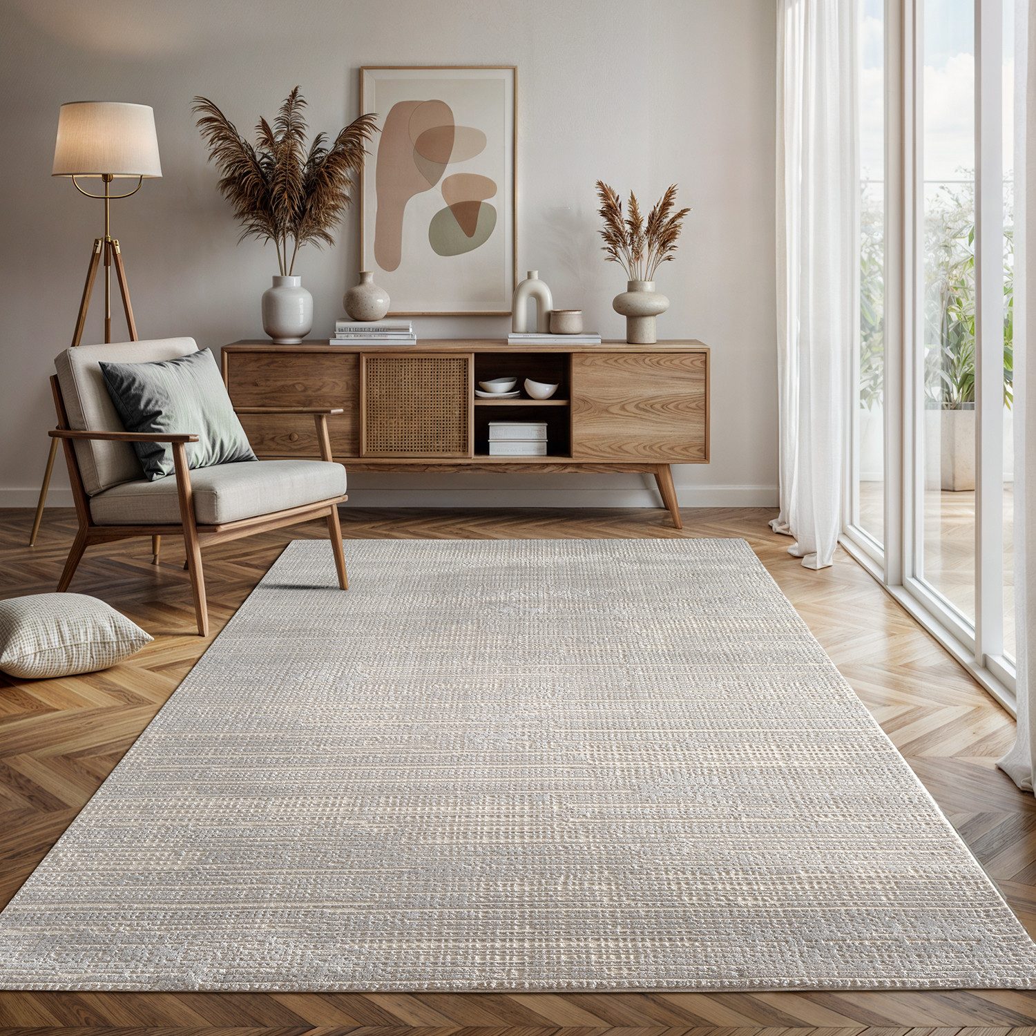 Carpetilla Designteppich Designer Teppich Wohnzimmer Abstrakt modern L.Grau günstig online kaufen