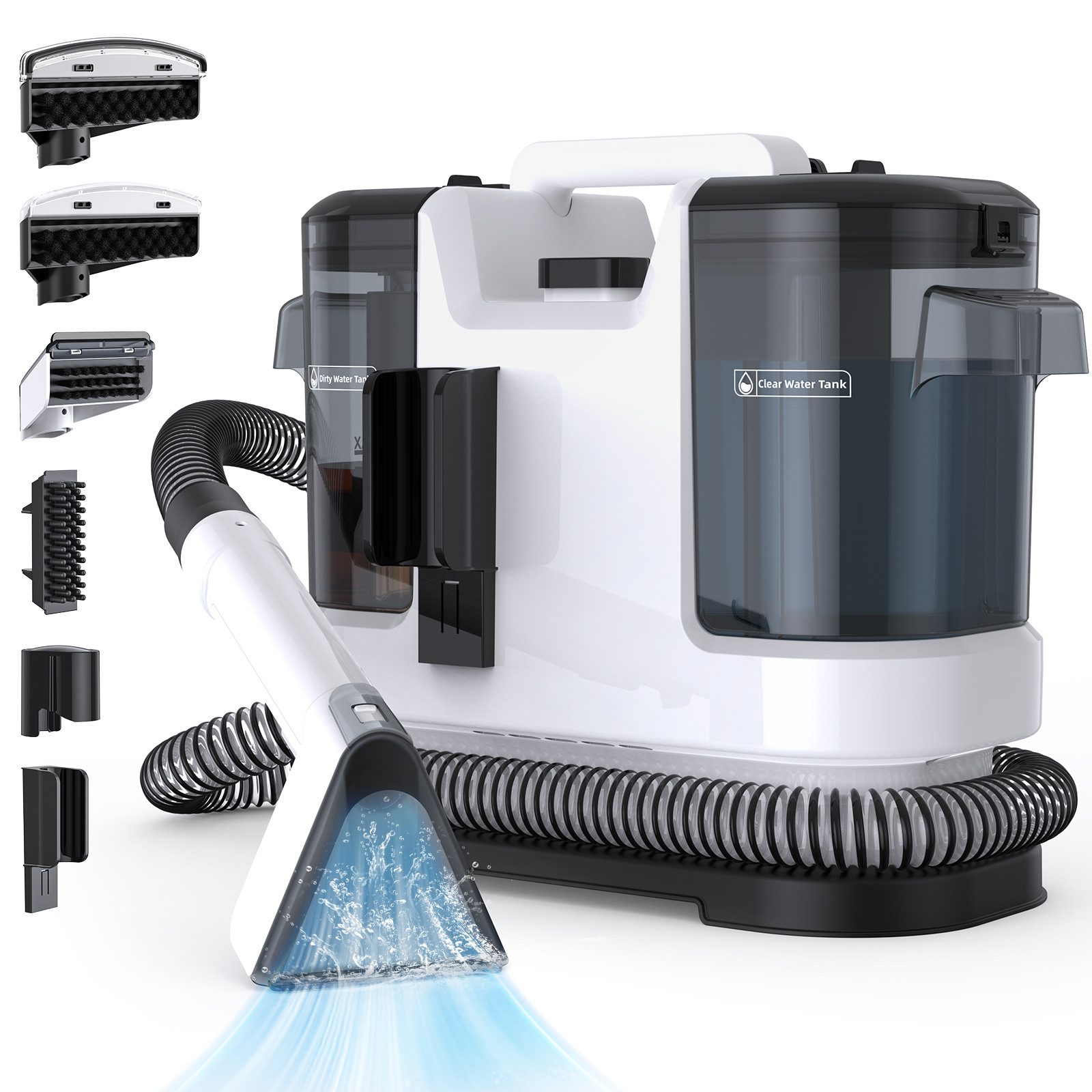 lubluelu Teppichreinigungsgerät V6 Tragbar 5in1 Polsterreiniger Waschsauger Teppichreiniger Dual Tank, 450 W, beutellos, mit 13500pa Saugkraft, für Sofas, Teppiche und Haustierunterlagen