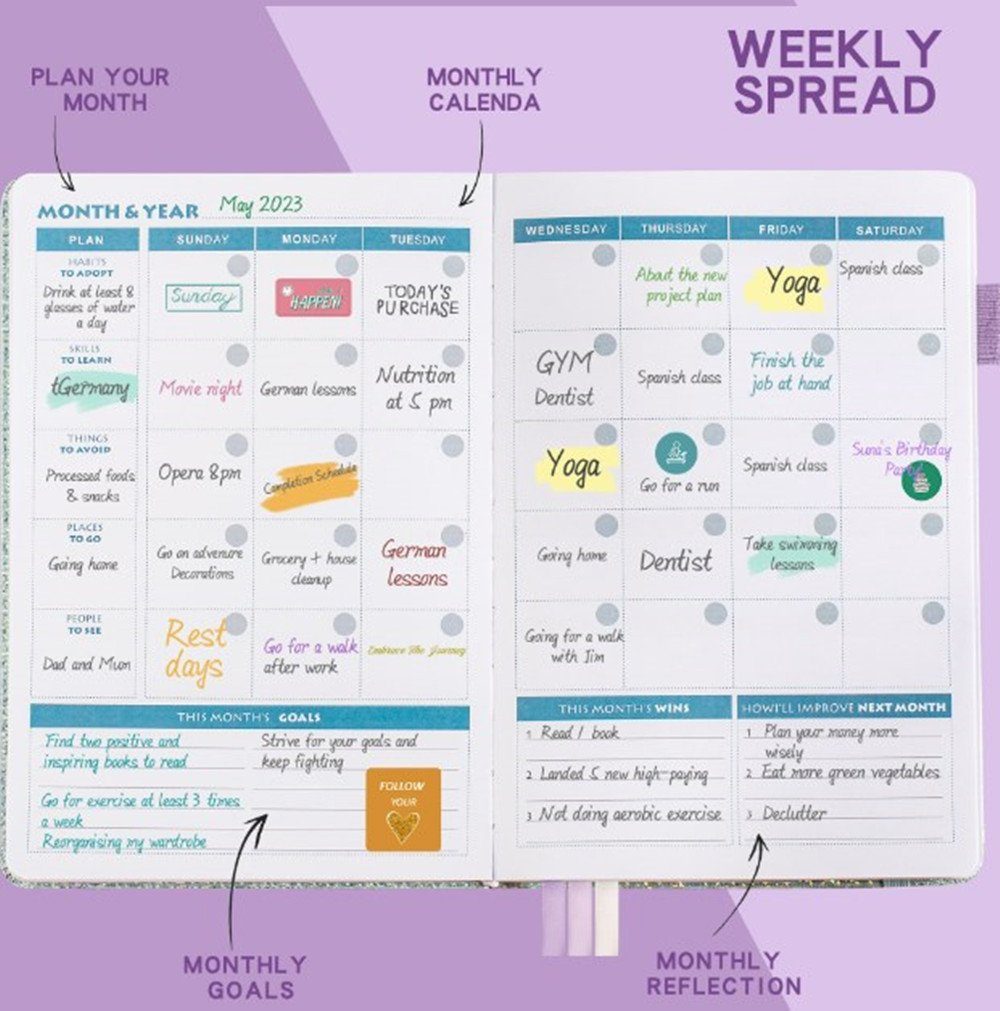 XDeer Notizbuch Planer Notizbuch A5,DIY Buchkalender Daten,DIY Kalender, Studienplaner 2023/2024,Gummiband,mit Aufkleber