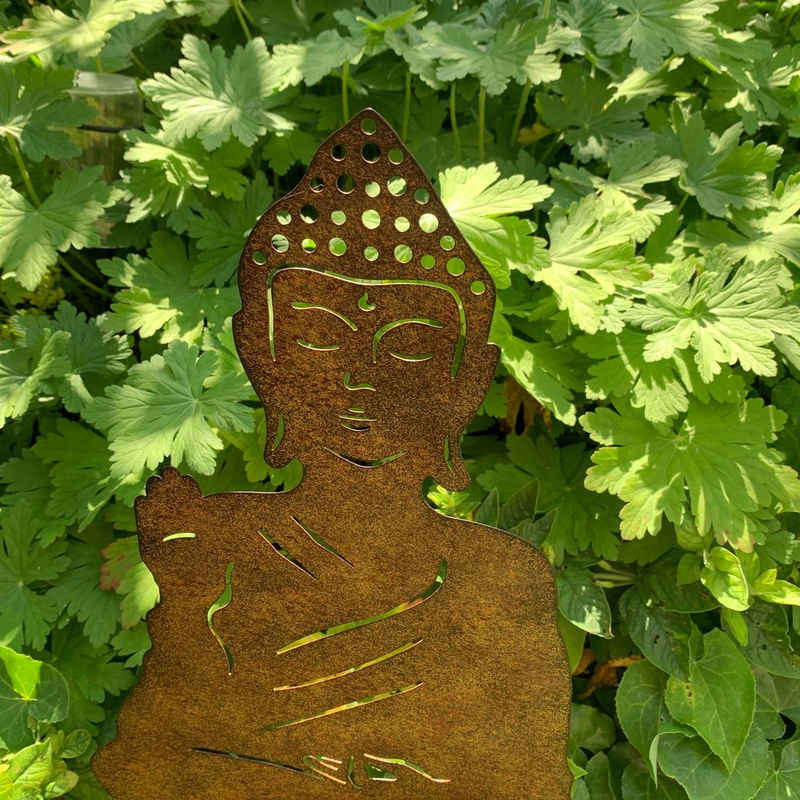 K&L Wall Art Gartenstecker Buddha Gartenschild Edelrost 65cm Roststecker Metallschild (Metallstecker) langlebige Feng Shui Deko