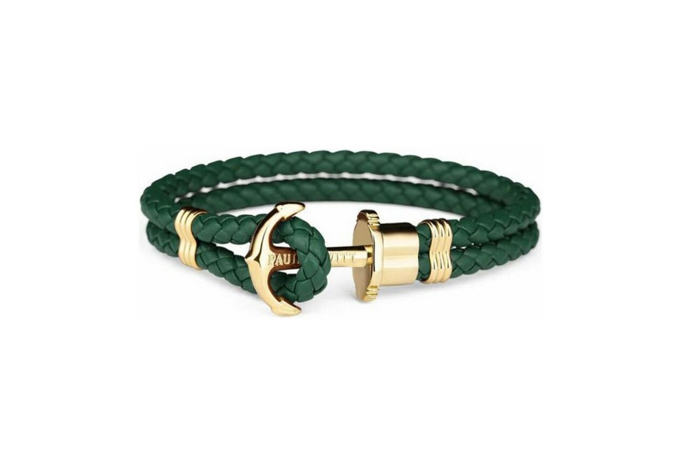 PAUL HEWITT Armband Unisex Lederarmband, Größe S Dunkelgrün mit goldenem Anker-Verschluss aus Edelstahl