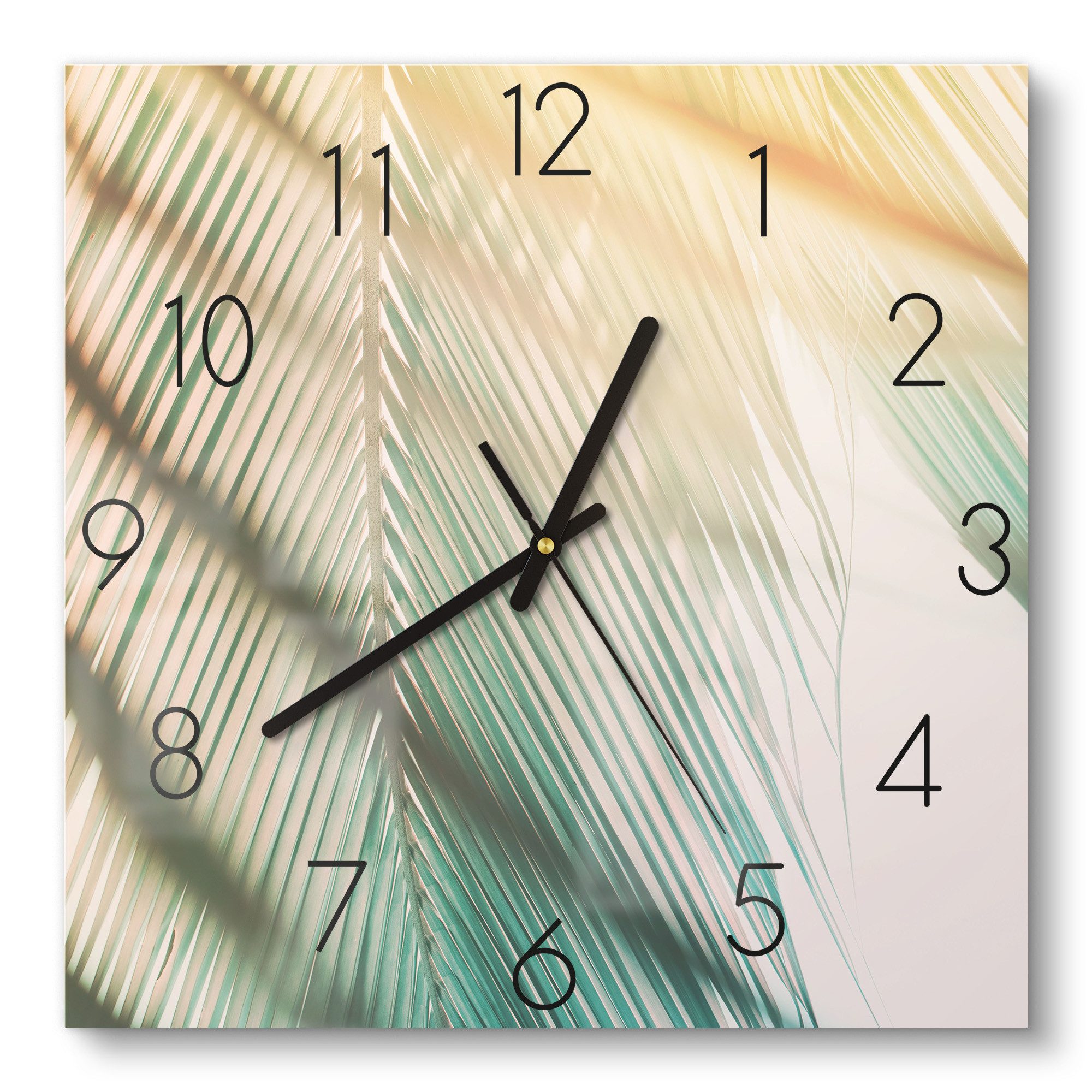 DEQORI Wanduhr 'Sanfte Palmen' (Glas Glasuhr modern Wand Uhr Design Küchenuhr)