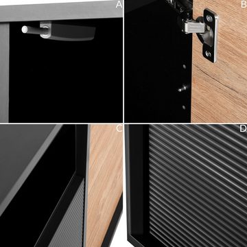 Konsimo Kommode LOFTY Türkommode Sideboard mit Füßen industrial Style, Breite 102 cm, Holz, geriffelte Front, optionale Beleuchtung