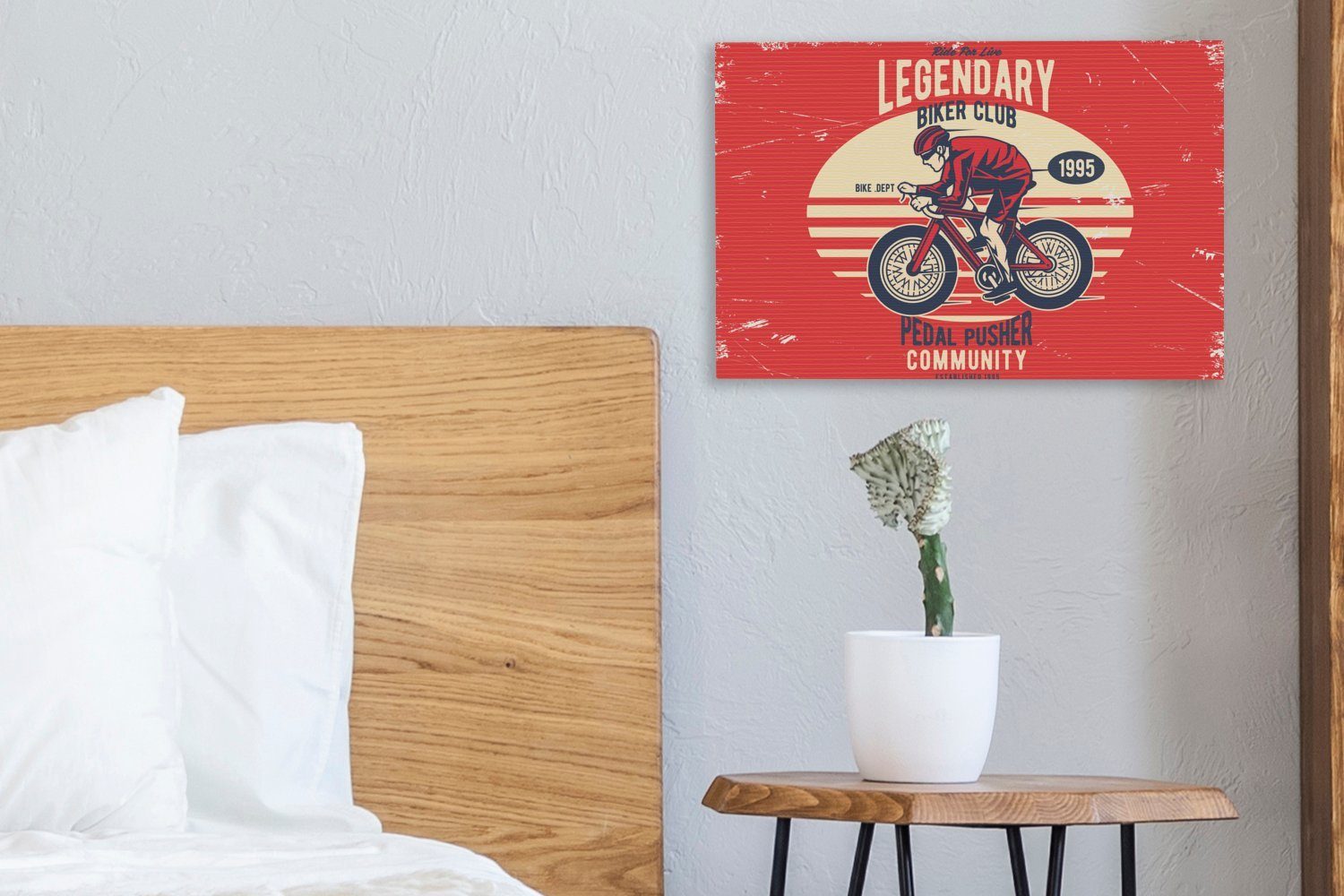 St), Aufhängefertig, (1 Leinwandbild - - Wandbild Retro, Radfahrer Fahrrad OneMillionCanvasses® 30x20 cm Leinwandbilder, Wanddeko,