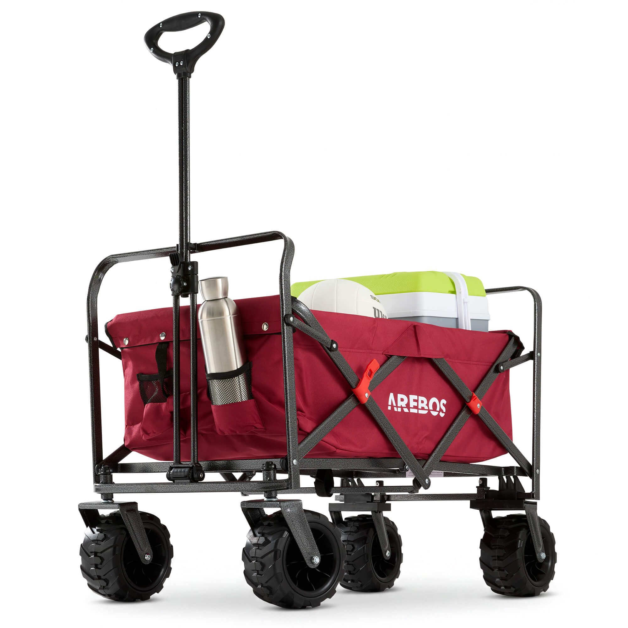 Arebos Bollerwagen faltbar mit 100 kg Tragkraft – Transportkarre für Garten & Freizeit (Teleskopstange), bis zu 100 Kg