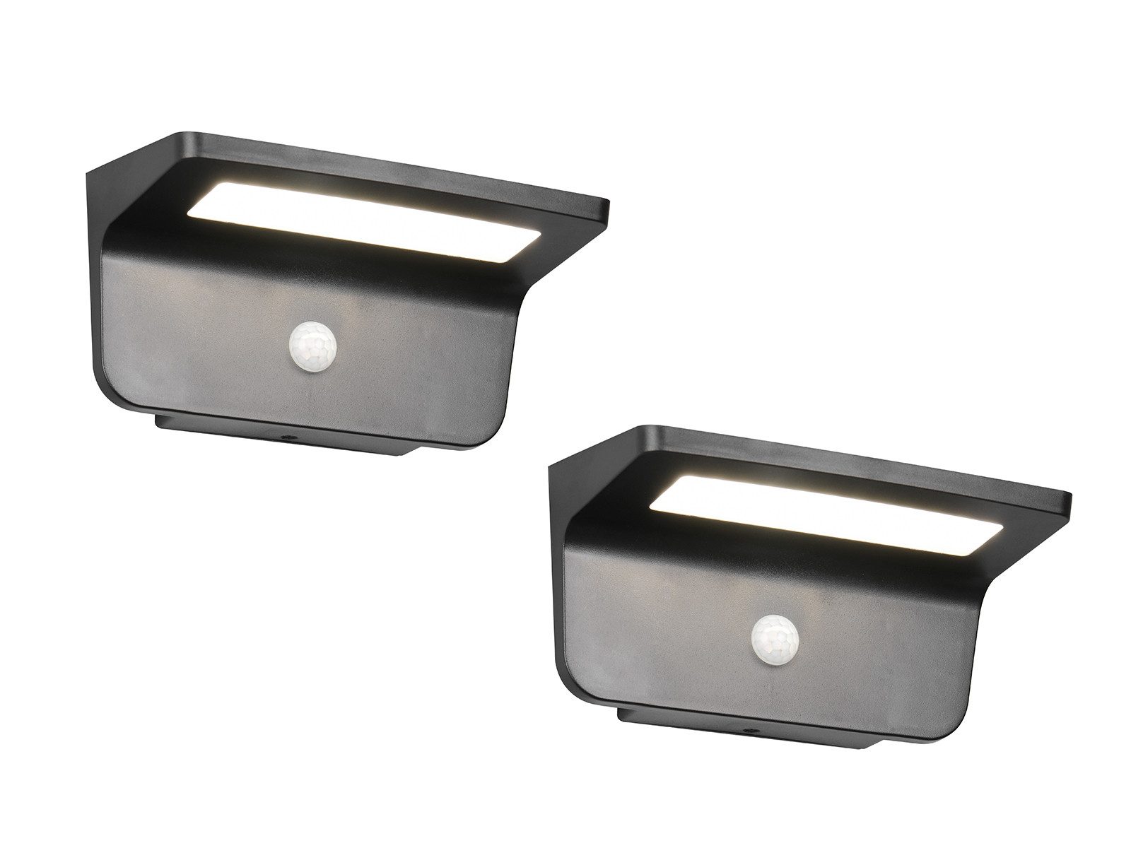 Reality Leuchten LED Solarleuchte, Bewegungsmelder, LED fest integriert, Neutralweiß, 2er SET Wand Außen-Leuchten mit Solar, Akku auch per USB aufladbar