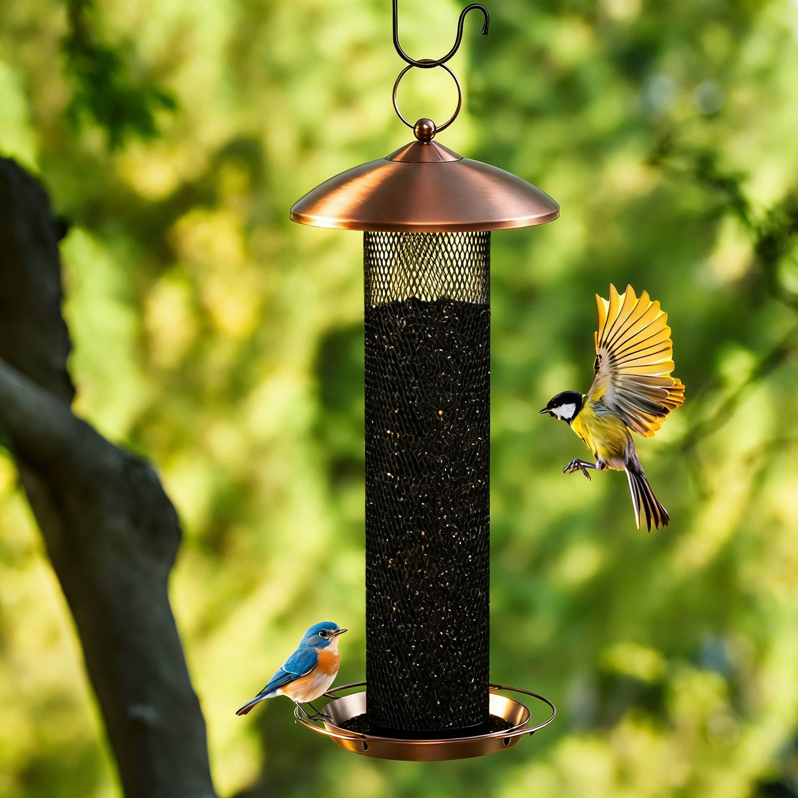 COSTWAY Futterspender, Vogelfutterhaus zum Aufhängen, Vogelfutterspender, Metall