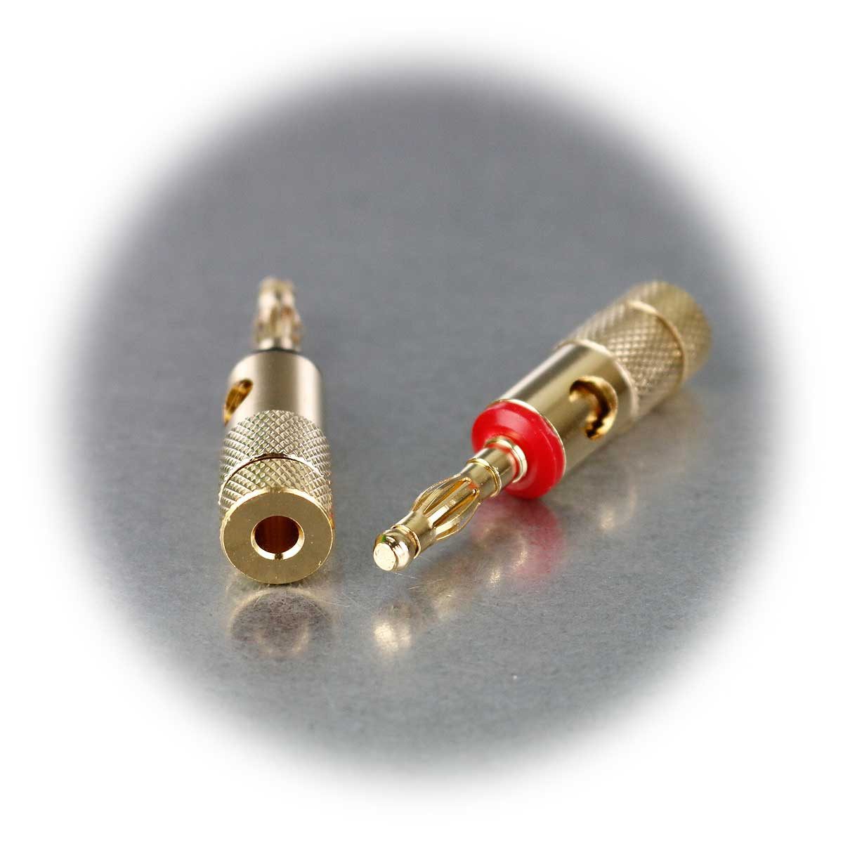 Dynavox Rundstecker Bananenstecker rot / schwarz, 4er-Set, L30, golden