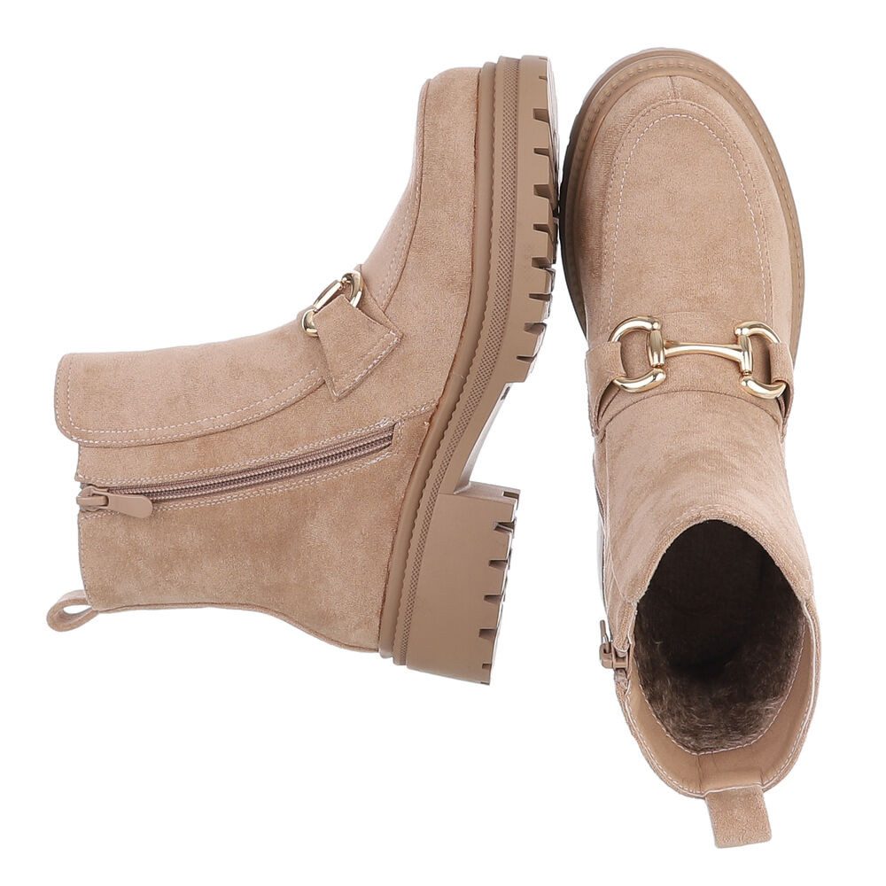 Ital-Design Damen Stiefelette mit Profilsohle und Metall-Detail Plateaustiefelette (92422384) Blockabsatz Stiefeletten in Hellbraun – Bild 2 von 5