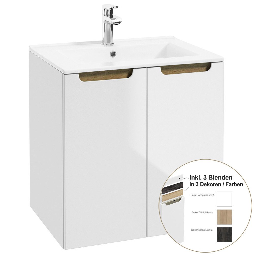 Lomadox Waschtisch SOFIA-107, weiß Hochglanz lackiert 60/61,5/46 cm
