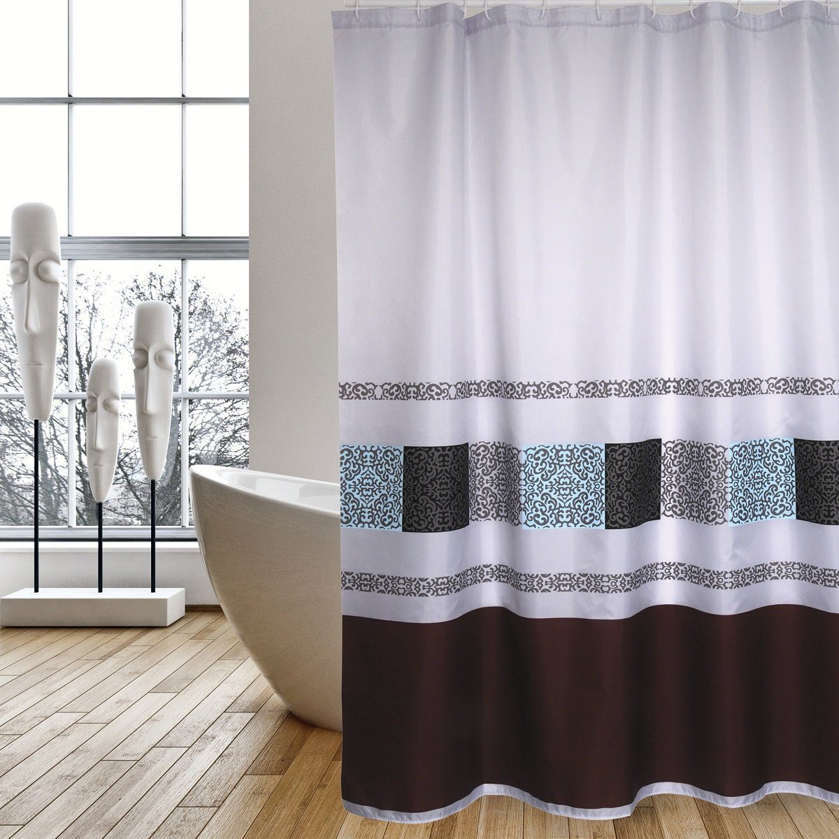 MSV Duschvorhang Cotexsa DELHI Breite 180 cm, Premium Textil-Duschvorhang, Made in Spain, 100% Polyester, wasserundurchlässig, Anti-Schimmel-Effekt, Anti-Bakteriell beschichtet, waschbar 30°, 180 x 200 cm, Motiv Delhi