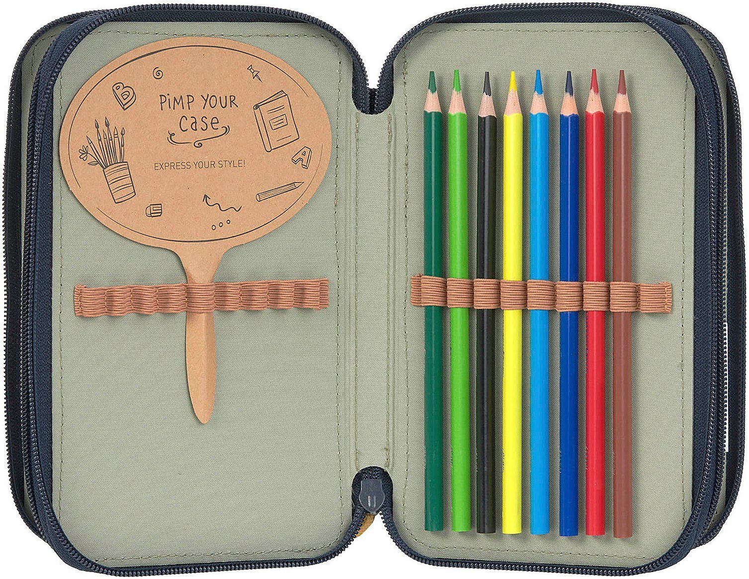 LÄSSIG Federmäppchen Unique Triple, Ocean Edition, dark blue, Dreifach Mäppchen, aus recycelten PET-Flaschen