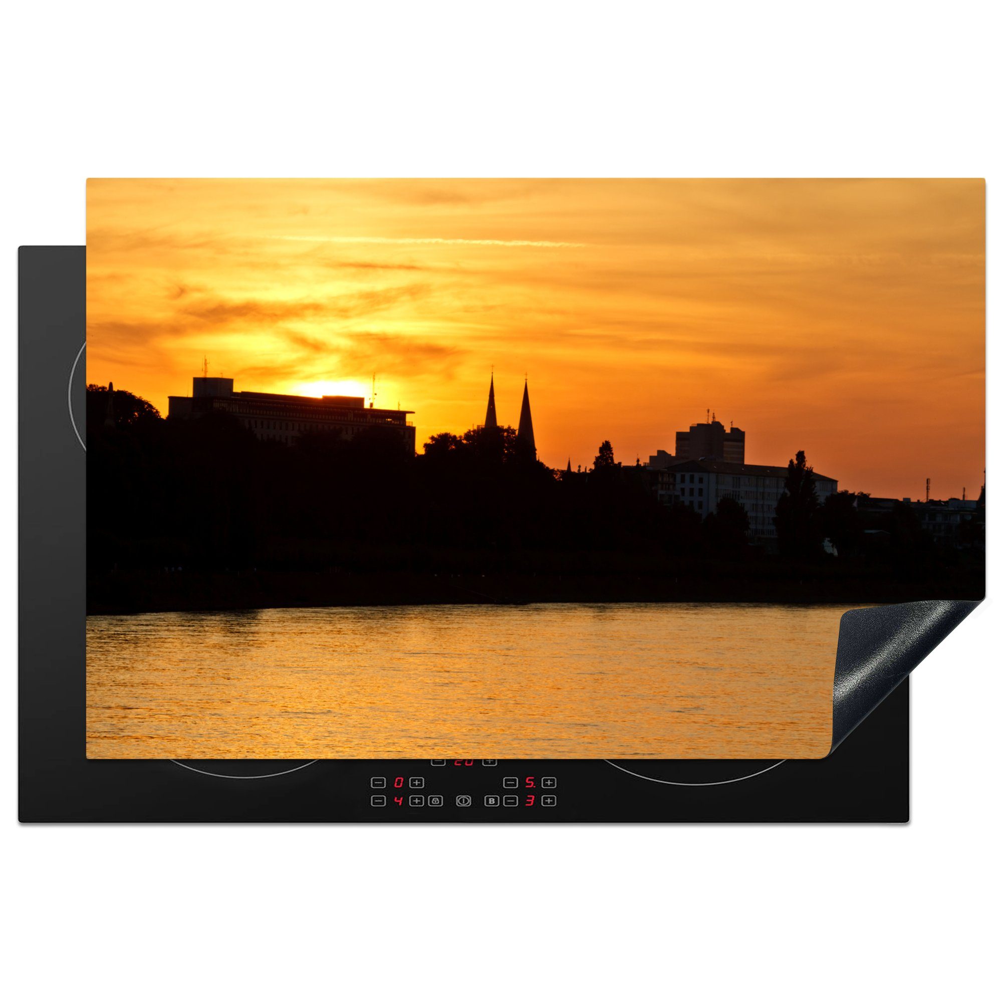 MuchoWow Herdblende-/Abdeckplatte Oranger Himmel über küche, bei (1 81x52 Bonn für Vinyl, Ceranfeldabdeckung Sonnenuntergang, Induktionskochfeld cm, tlg), Schutz die
