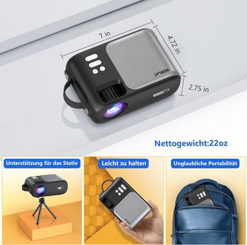HORLAT Mini 5G WiFi Bluetooth Full HD 720P Unterstützt Heimkino Portabler Projektor (9000 lm, 9000:1, 1920*1080 px, mit ±15° Trapezkorrektur für Smartphone/Gaming/Laptop/TV Stick)