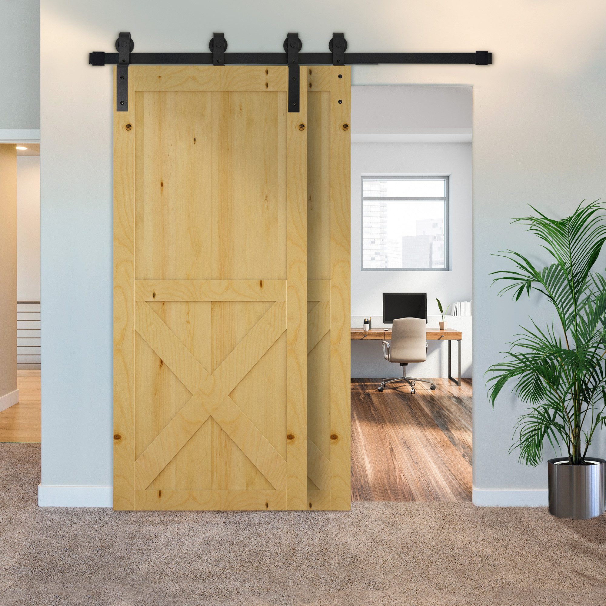 HOMCOM Türbeschlag Schiebetür Komplettset Schiebetürsystem 200 cm (Laufschiene, 1 St., Schiebetürbeschlag), für Holzschiebetür 9 Zubehör Schwarz – Bild 5 von 5