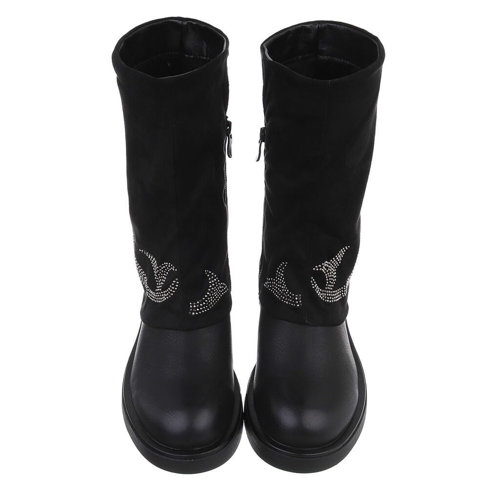 Ital-Design Damen Cowboyboots Biker Westernstiefel (88519568) Blockabsatz Flache Stiefel in Schwarz