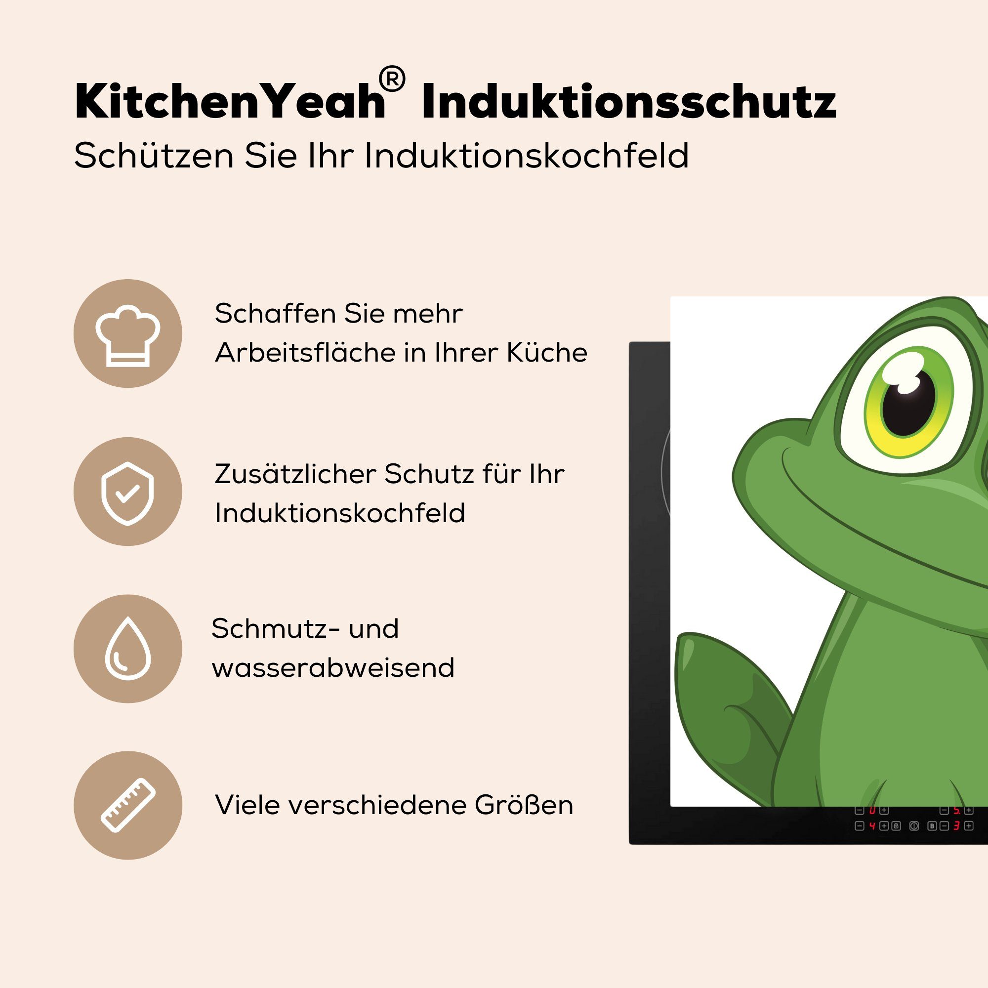 Weiß, für Frosch - küche (1 78x78 Ceranfeldabdeckung, - Arbeitsplatte Herdblende-/Abdeckplatte Lustig tlg), cm, Vinyl, MuchoWow