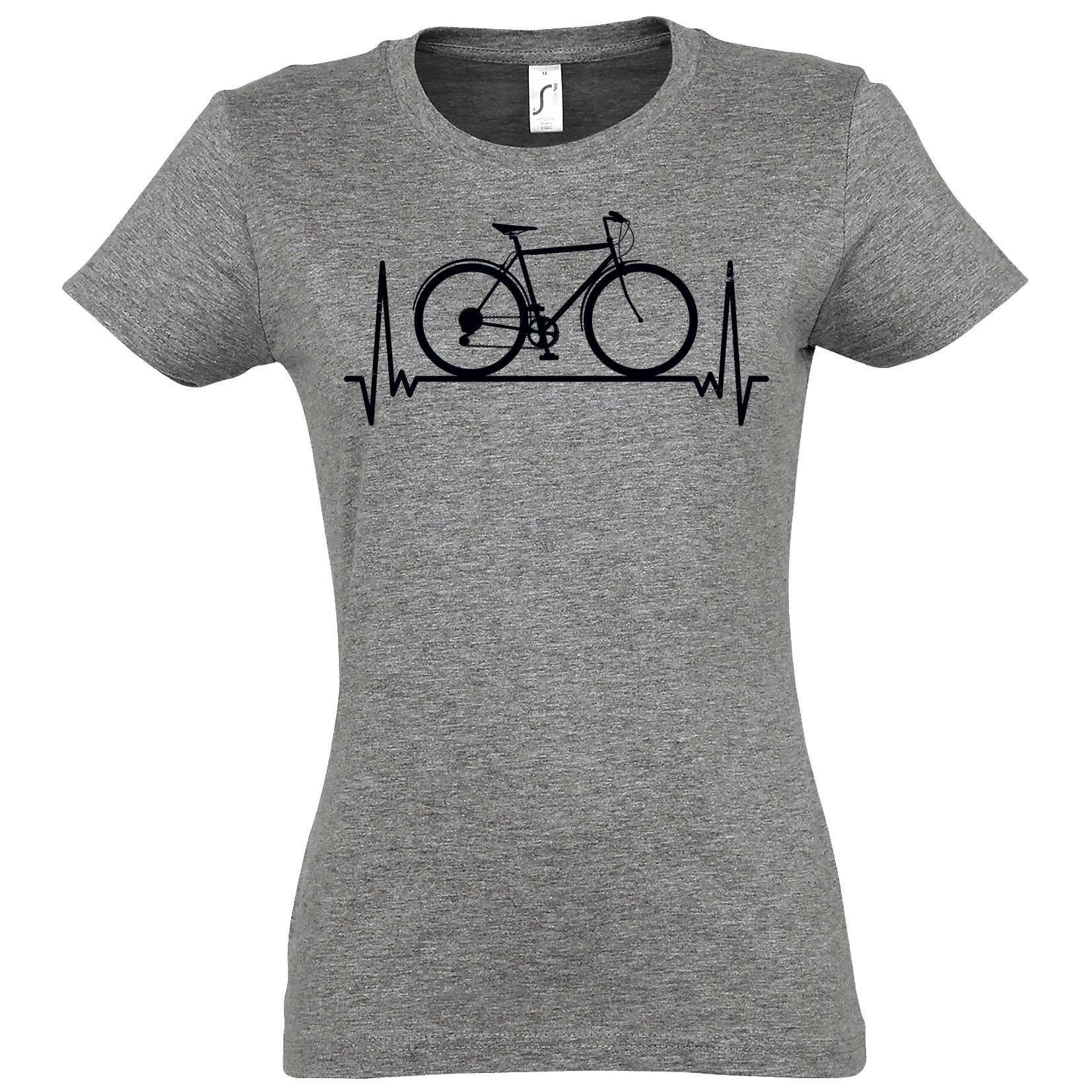 Heartbeat Frontprint trendigem mit Grau Damen Shirt Fahrrad T-Shirt Youth Designz