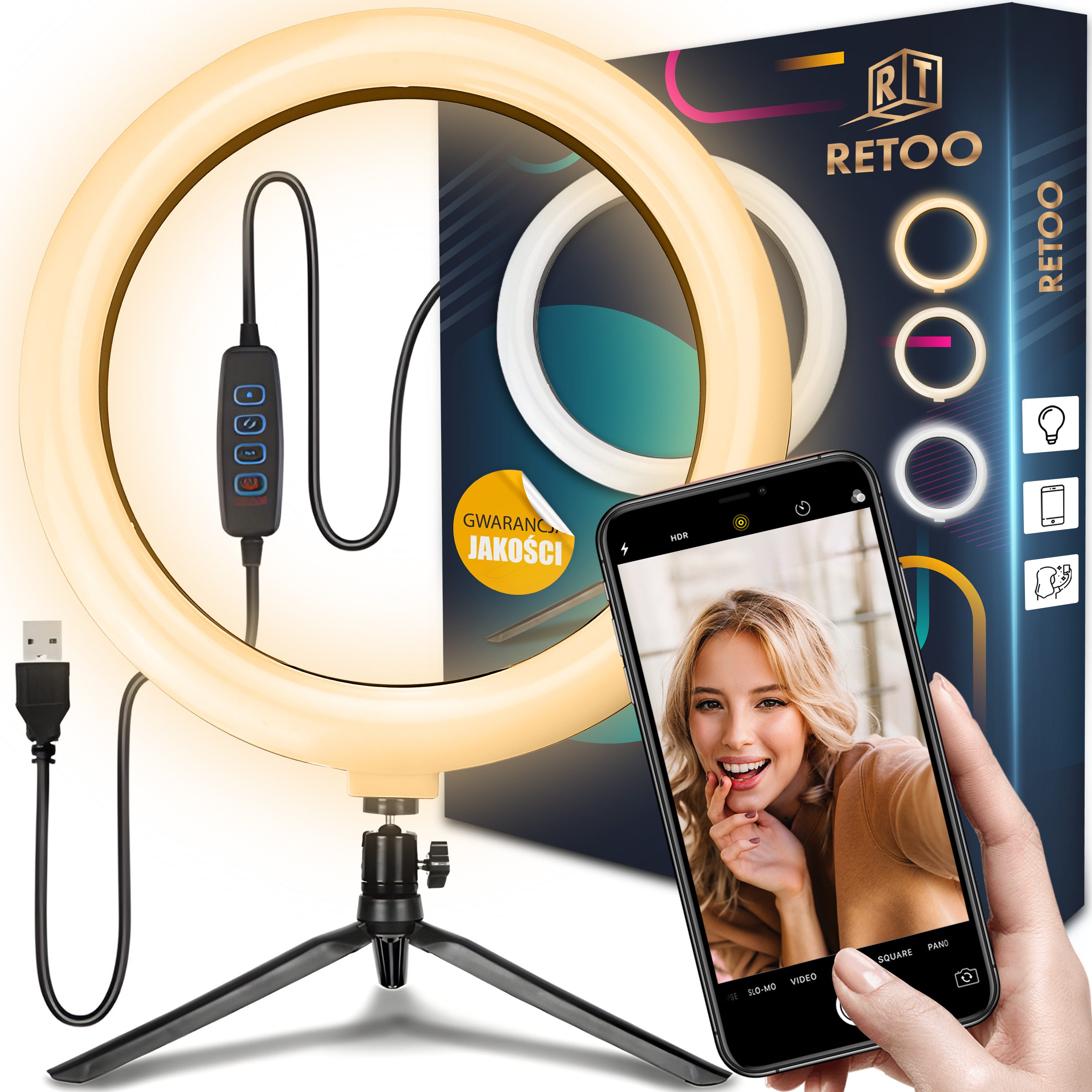 Retoo Ringlicht LED Ringlicht USB Ringleuchte Dimmbar Selfie 16cm TikTok Vlogging, Perfekte Beleuchtung, Anpassbare Beleuchtungsmodi, Stabiles Stativ