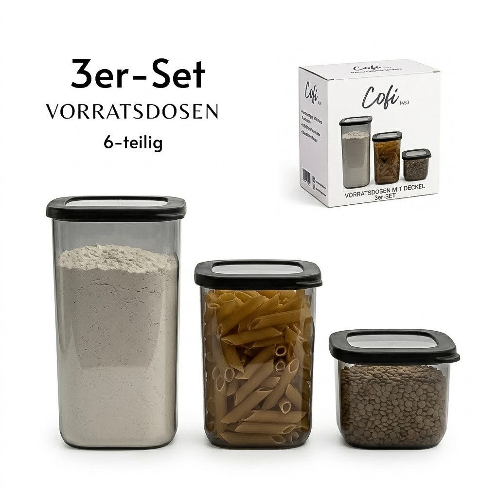 COFI 1453 Vorratsdose mit Deckel, Kunststoff, (3-tlg), luftdicht & stapelbar, für Lebensmittel und Meal Prep