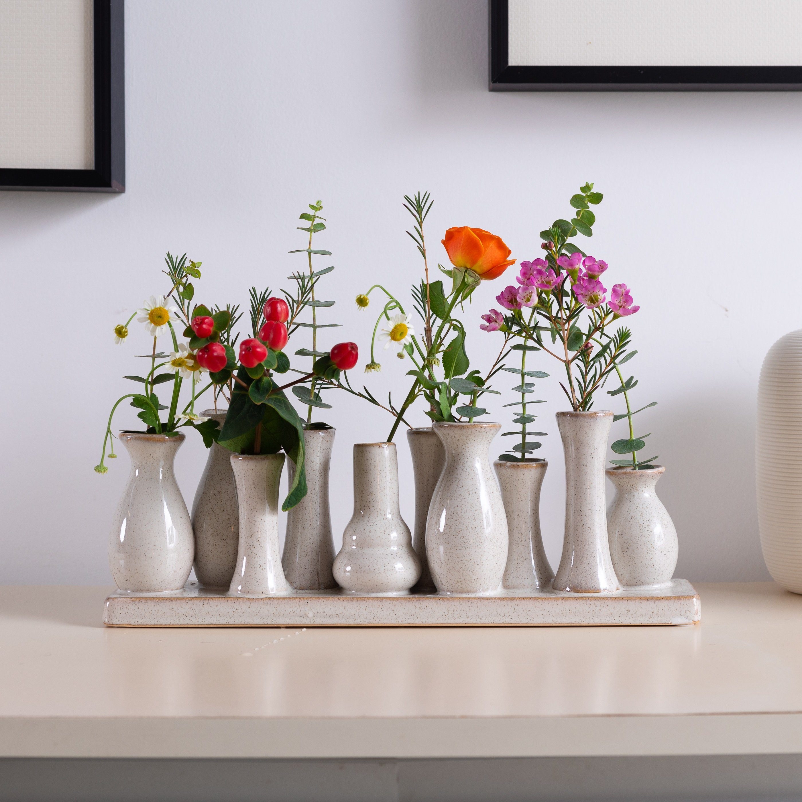 Blumenvasen, Stück festem auf Antik-Weiß Jinfa handgefertigte (21,36Euro/Stück) Vasen Dekovase 3 Sockel, Jinfa