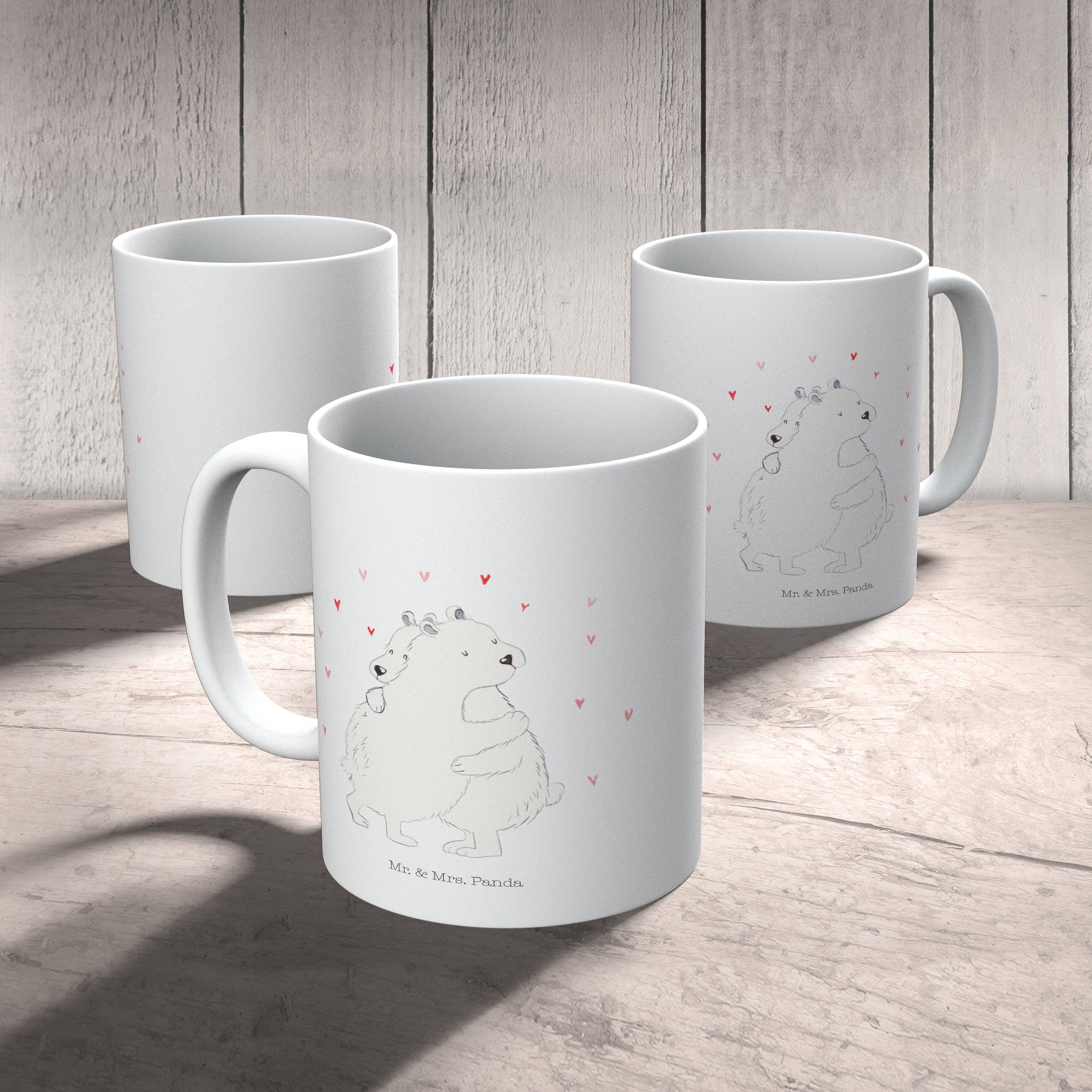 Panda Umarmen Keramik Kaffeebecher, Weiß - Sprüch, lustige Tasse Eisbär - Mrs. Mr. & Tasse, Geschenk,