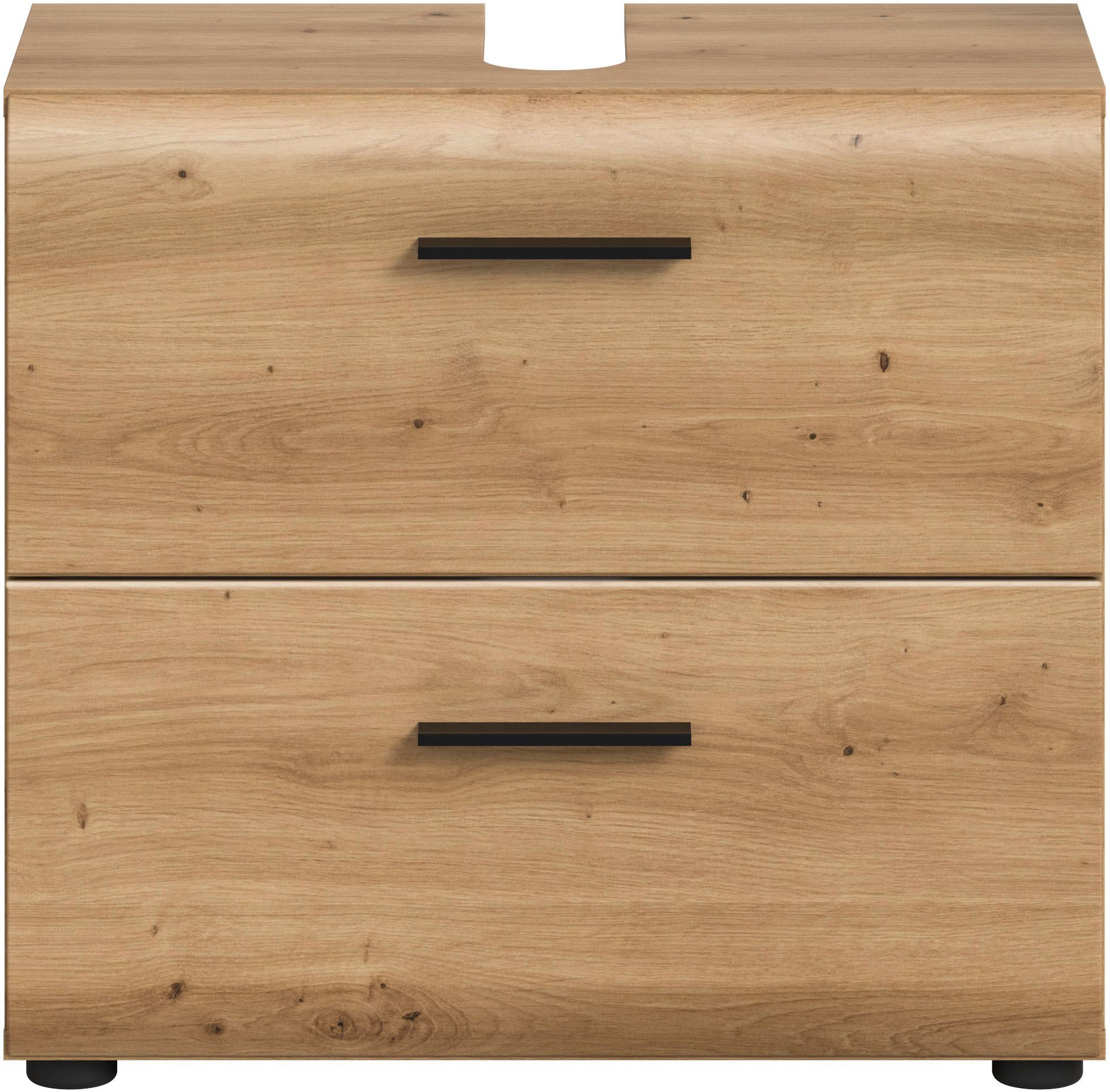 welltime Waschbeckenunterschrank FLORENZ, Breite 60cm, inkl. Siphonausschnitt, mit Türen oder Schüben (1-St., TOPSELLER) hochwertige MDF Front, Griff schwarz, Badschrank, Bad